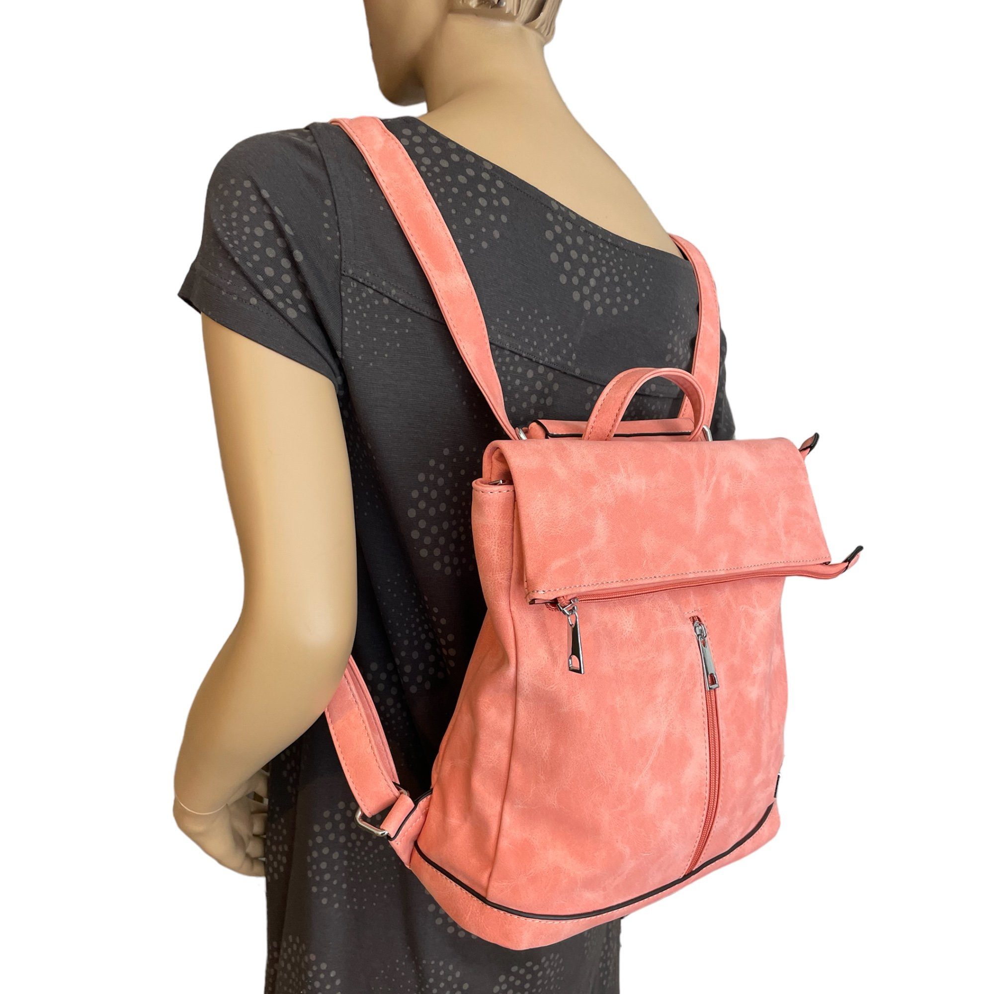 Taschen4life Rucksack 2in1 Rucksack & Umhängetasche in Einem D5623, Damen Rucksacktasche, Fächer, schnell umbaubar, Multifunktionsrucksack