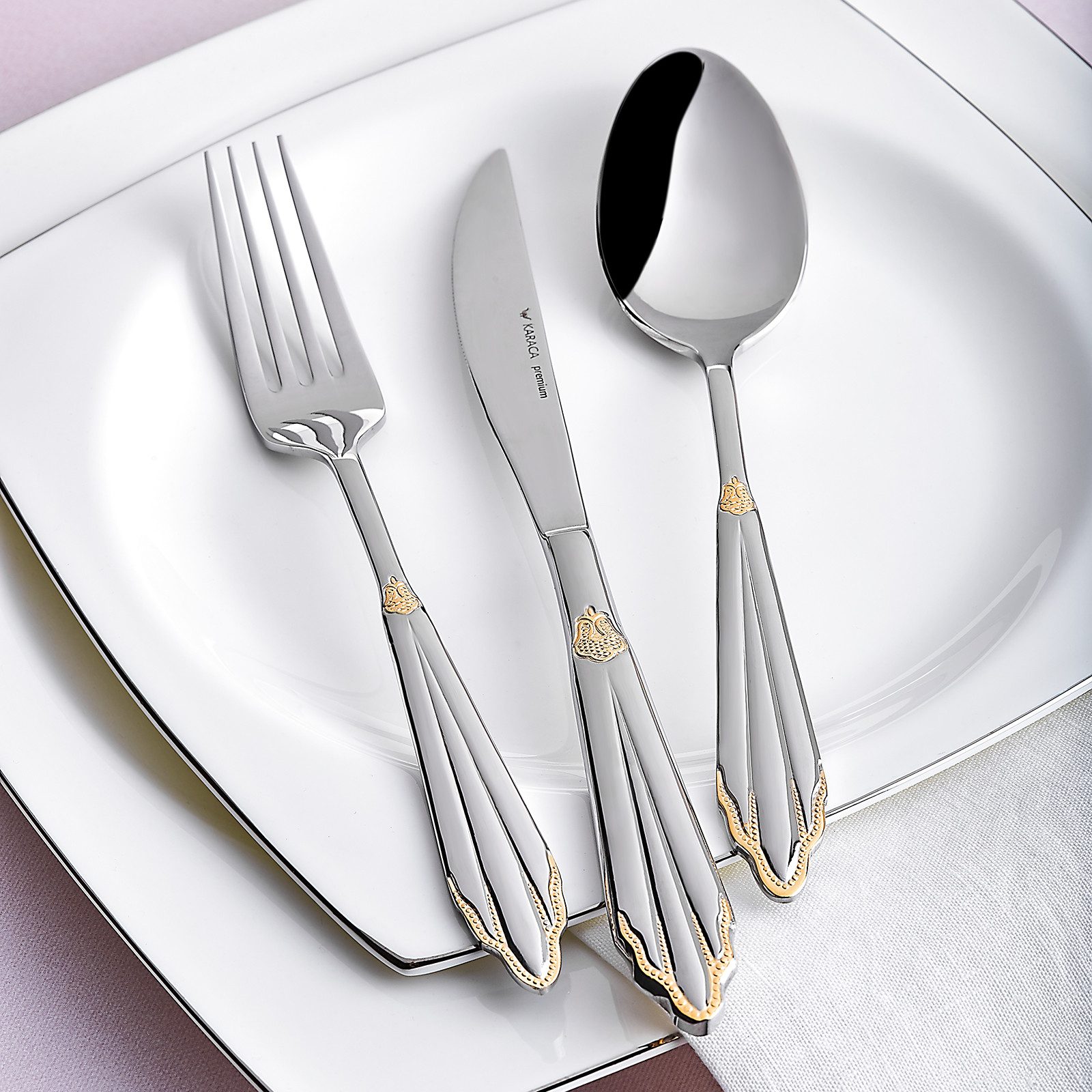 Karaca Besteck-Set Elegance Mantilla Silver 84-teiliges Besteckset für 12 Personen, 12 Personen, Spülmaschinengeeignet