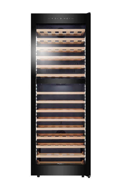 kalamera Weinkühlschrank KRC-266BFG, für 84 Standardflaschen á 0,75l,2 Zonen, 84 Flaschen, LED-Innenbeleuchtung Streifen, Kühltemperatur: 5-10 °C /10-18 °C