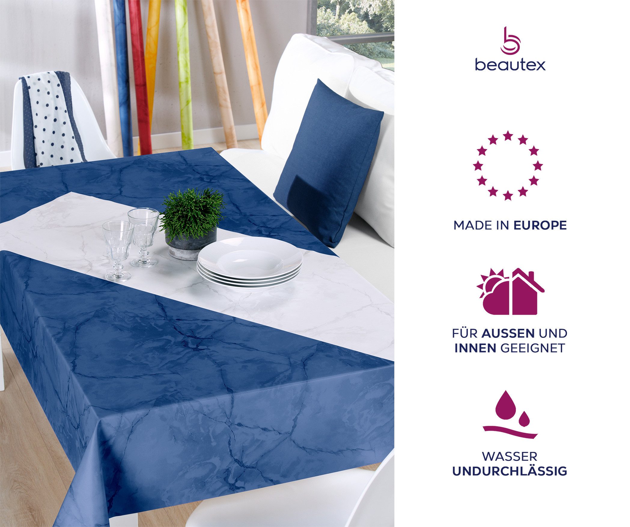 Beautex Tischdecke Wachstuchtischdecke abwischbar, Gartentischdecke Marmorstein (1-tlg)