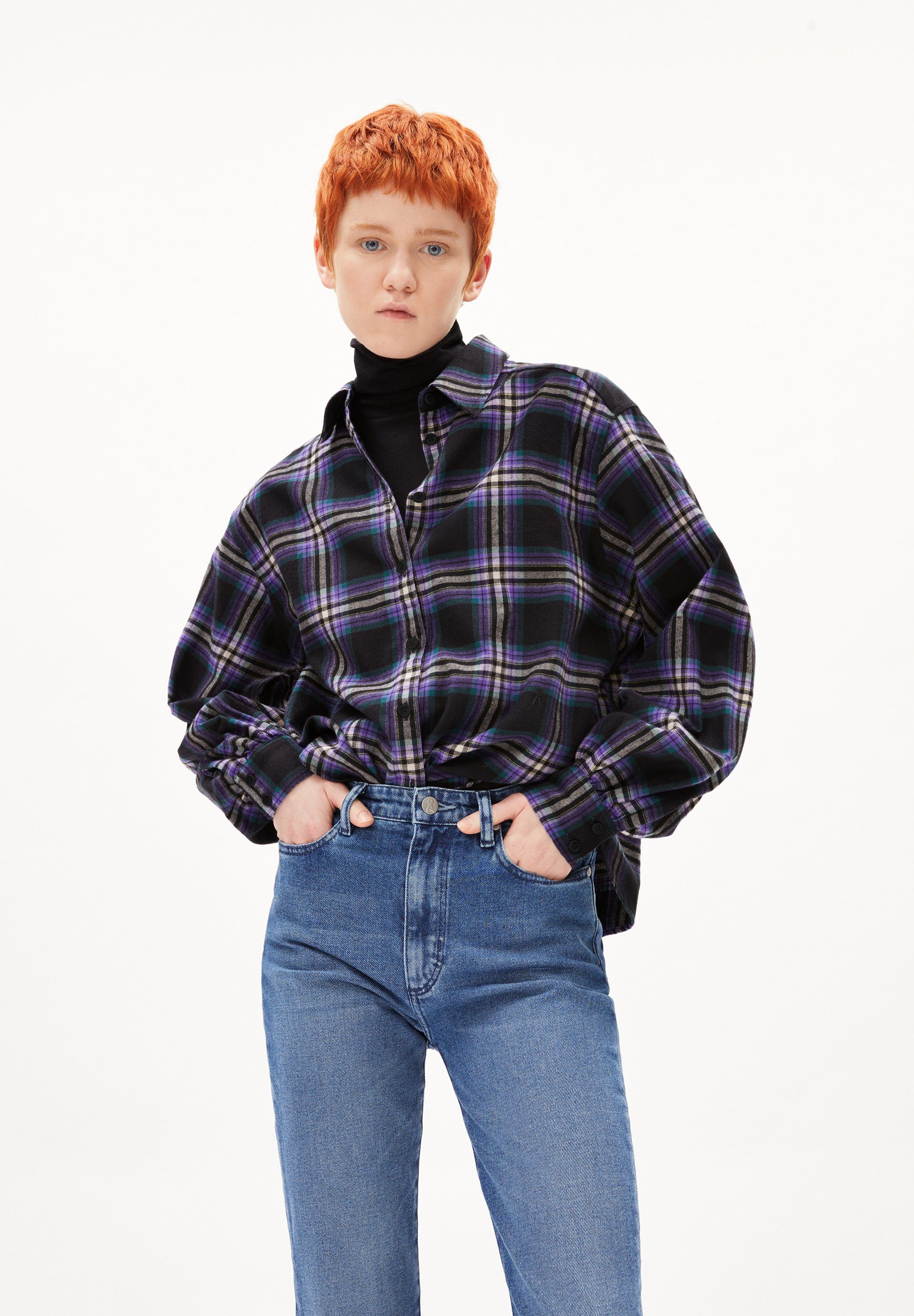 Armedangels Hemdbluse JOELENAA CHECK Slim Fit Denim aus Bio-Baumwoll Mix (1-tlg) Loose Fit