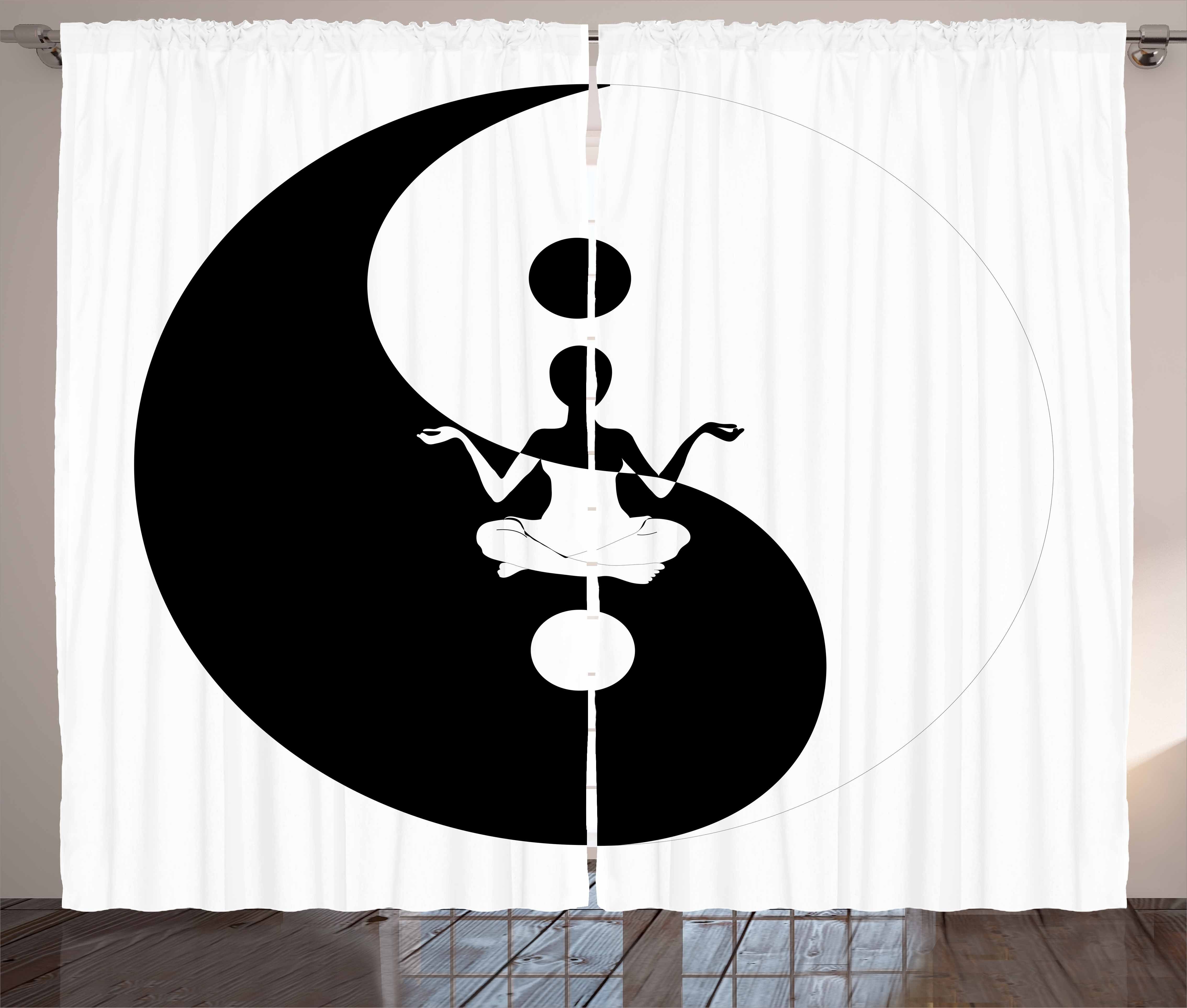 Schlafzimmer Lotus Vorhang Abakuhaus, Yin-Yang Pose Schlaufen Silhouette Kräuselband Gardine und Haken, mit