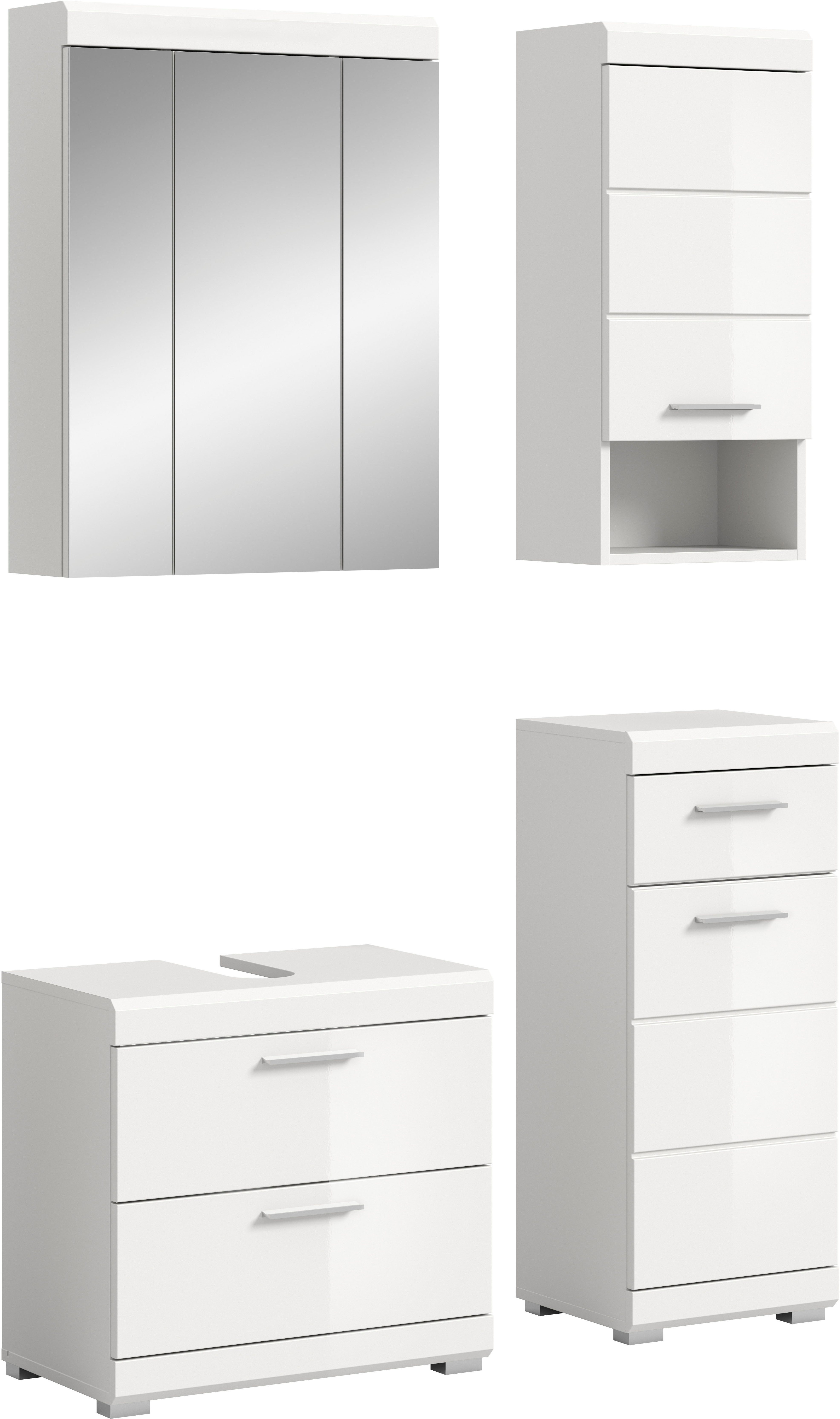 welltime Badmöbel-Set SIENA, 4 teilig, bestehend aus:, (Set, 4-St., TOPSELLER), Waschbeckenunterschrank, Spiegelschrank, Unterschrank, Hängeschrank