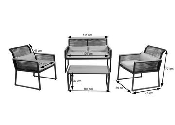 MCW Loungeset MCW-K42, (4-tlg), Bezug mit UV-Schutz, Stabiles Gestell aus Stahl