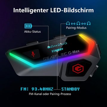 iscooter Motorradhelm Motorrad-Bluetooth-Headset, HiFi-Stereo-Sound, RGB-Lichter, 80 km/h klare Anrufe, 2000 m, 6 Fahrer, 7 RGB-Beleuchtungsmodi