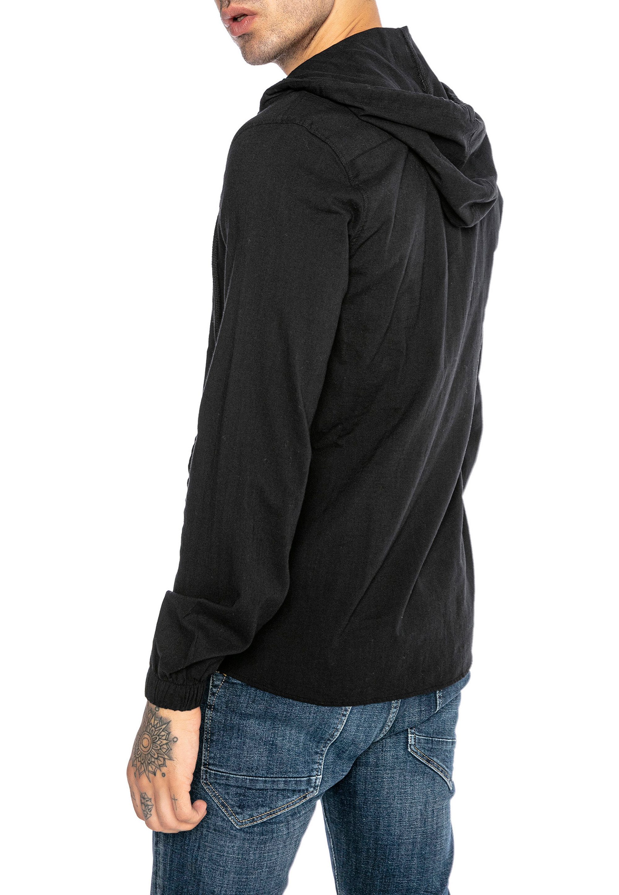 RedBridge Langarmshirt mit Kapuze - Knopfleiste und Kängurutasche