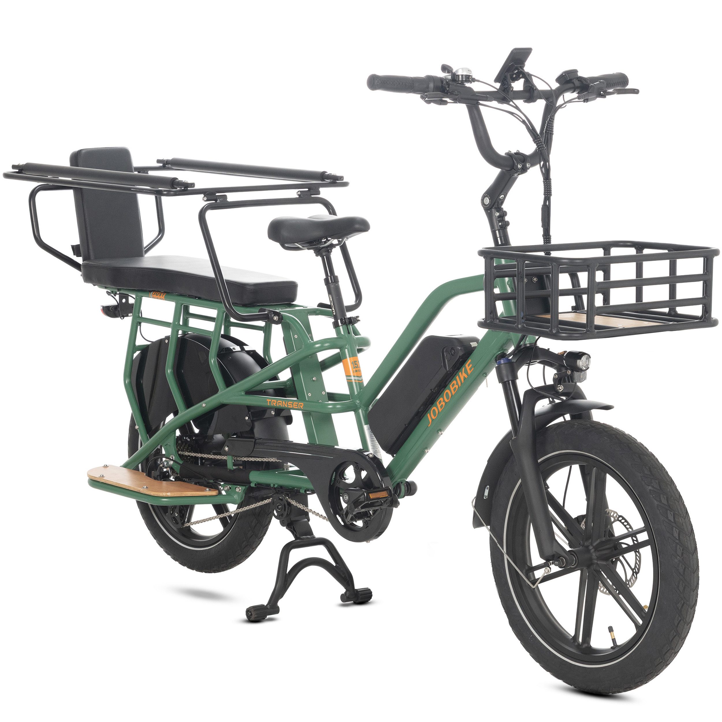 JOBOBIKE E-Bike Cargo 20 Zoll, 150 km, Longtail Lastenrad für Familie, Transport & Alltag, 7 Gang Shimano, Kettenschaltung, Heckmotor, 720 Wh, (Elektrofahrrad bis 200kg, Farb-LCD-Display, Drehmomentsensor), Bremslicht, Federsattelstütze, Kinder-Sitzoption, Transportlösungen
