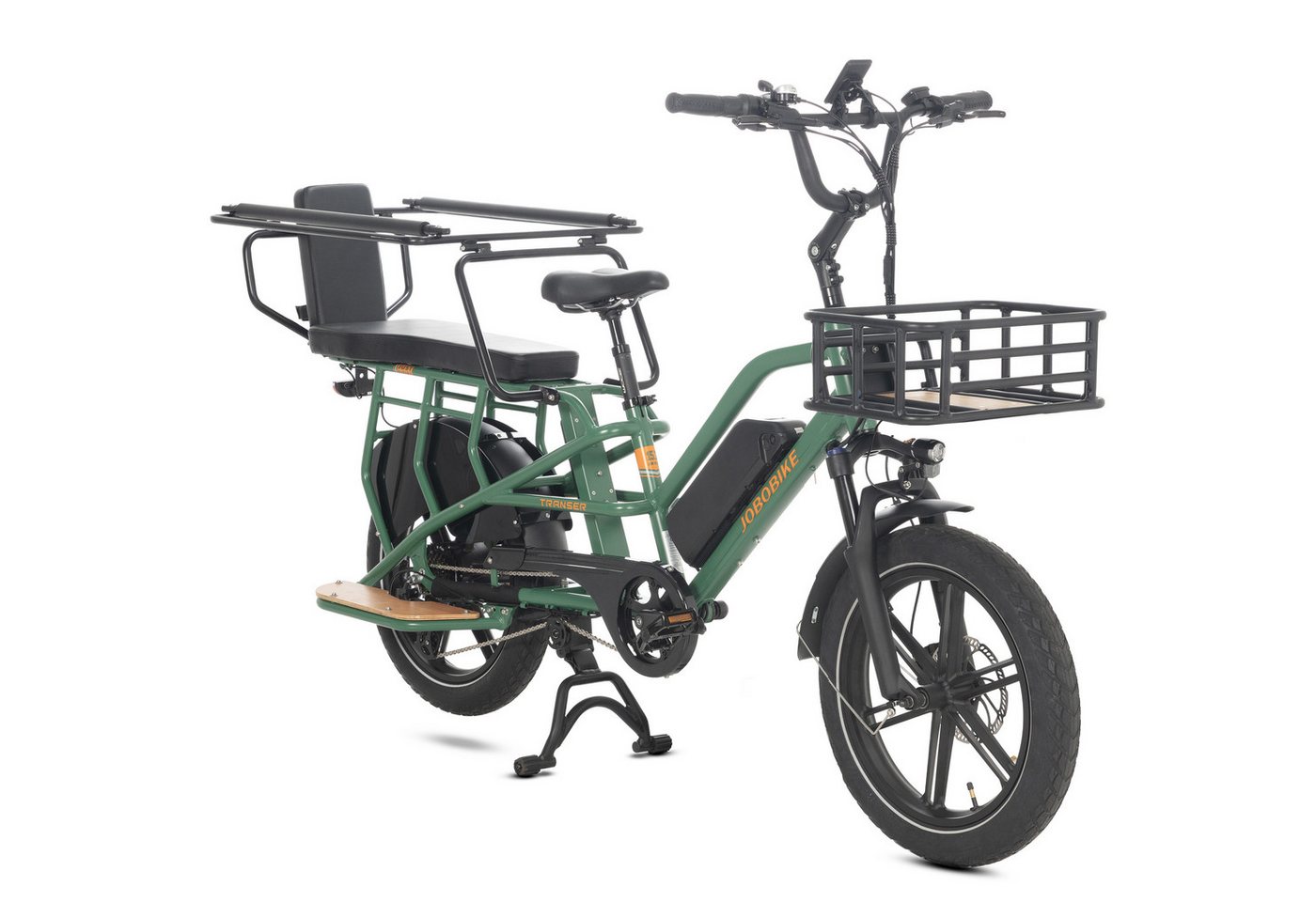 JOBOBIKE E-Bike Cargo 20 Zoll, 150 km, Longtail Lastenrad für Familie, Transport & Alltag, 7 Gang Shimano, Kettenschaltung, Heckmotor, 720 Wh, (Elektrofahrrad bis 200kg, Farb-LCD-Display, Drehmomentsensor), Bremslicht, Federsattelstütze, Kinder-Sitzoption, Transportlösungen
