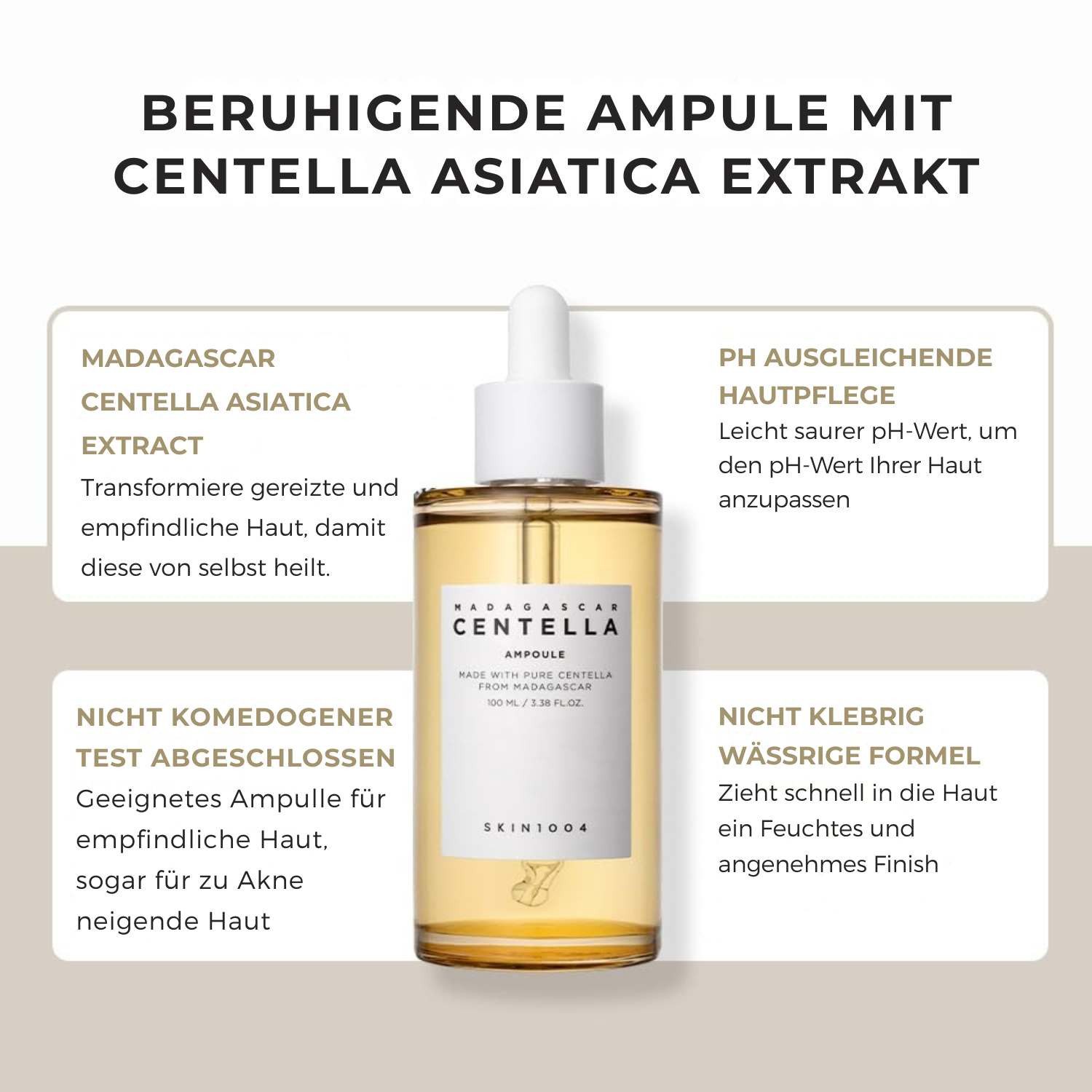 SKIN1004 Gesichtsserum Madagascar Centella Ampoule 100ml – Beruhigendes Gesichtsserum mit 100% Centella Asiatica Extrakt aus Madagaskar, feuchtigkeitsspendend, regenerierend, ideal für empfindliche Haut, tierversuchsfrei