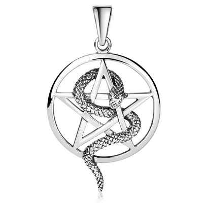 Materia Kettenanhänger Unisex Silber Pentagramm mit Schlange antik KA-486, 925 Sterling Silber, geschwärzt