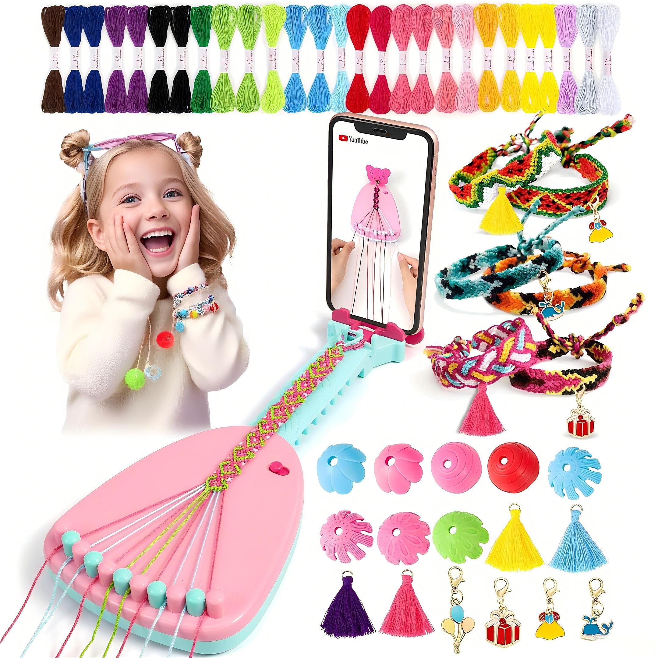 POPOLIC Freundschaftsarmband Freundschaftsbänder Bastelset, Freundschaft Armbänder Basteln (1-tlg., Flechtset mit Handyhalter und 35 Garnbündeln mit 16 DIY-Dekorationen), Geburtstagsgeschenke für Kinder im Alter von 6 7 8 9 10 11 12