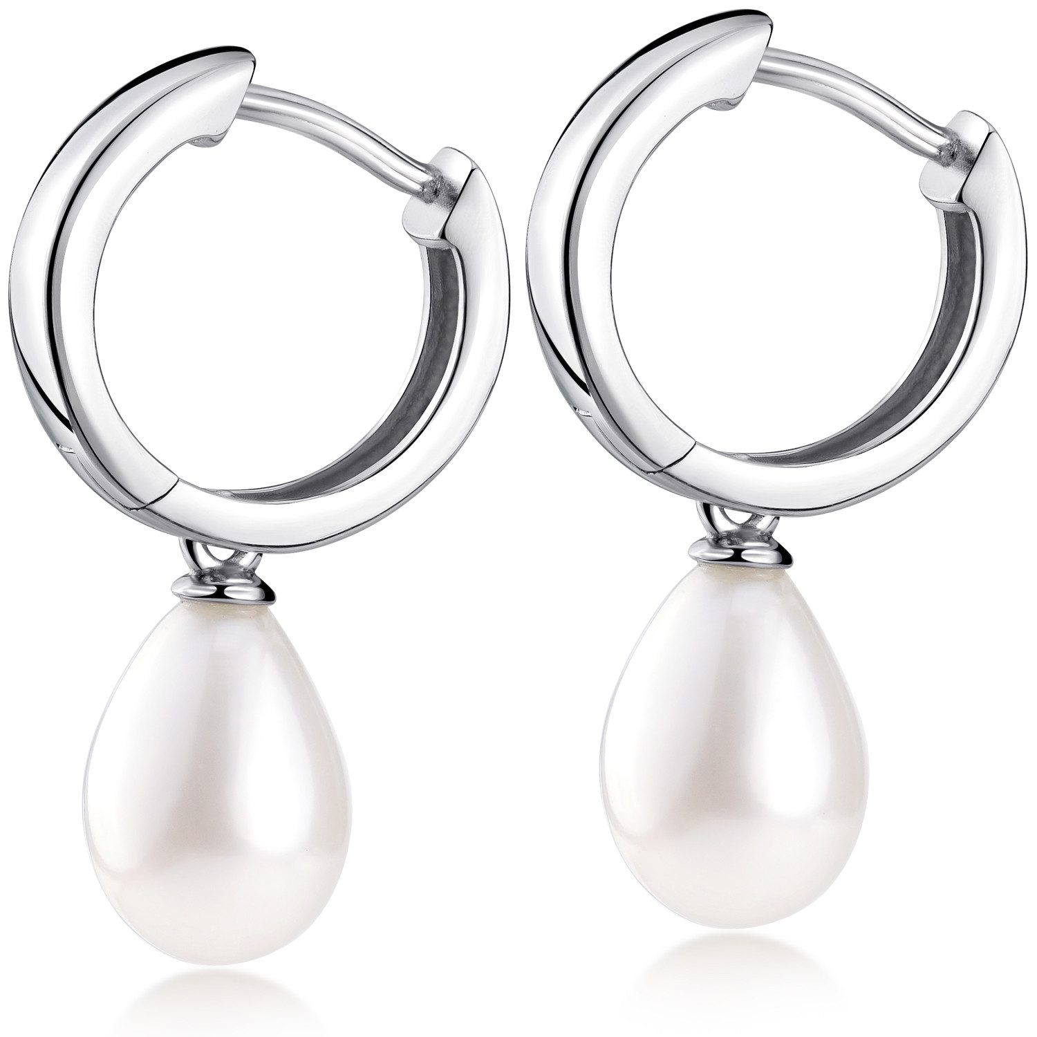 Materia Paar Creolen Damen Perlen / Perlenanhänger Weiß SO-431, 925 Sterling Silber, rhodiniert – Bild 4 von 5