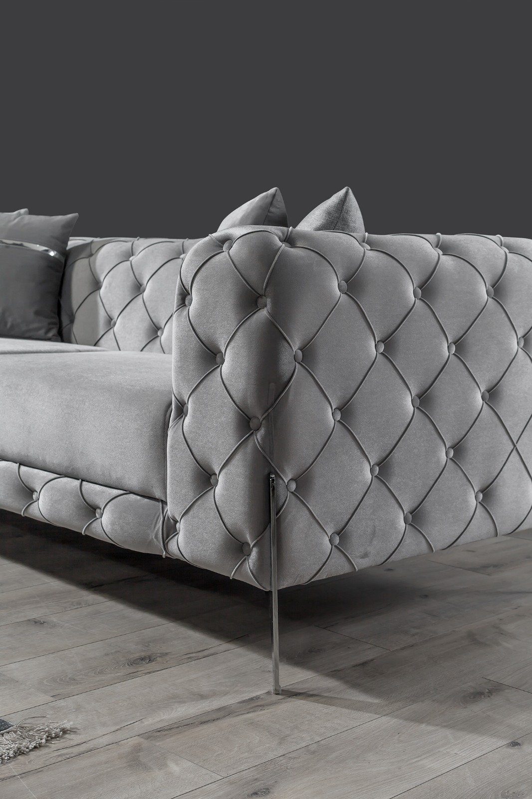 Turkey, Made (100% Sofa Polyester) Villa Quality Grau 3-Sitzer, Möbel in Bari, 1 Luxus-Microfaser Stk.