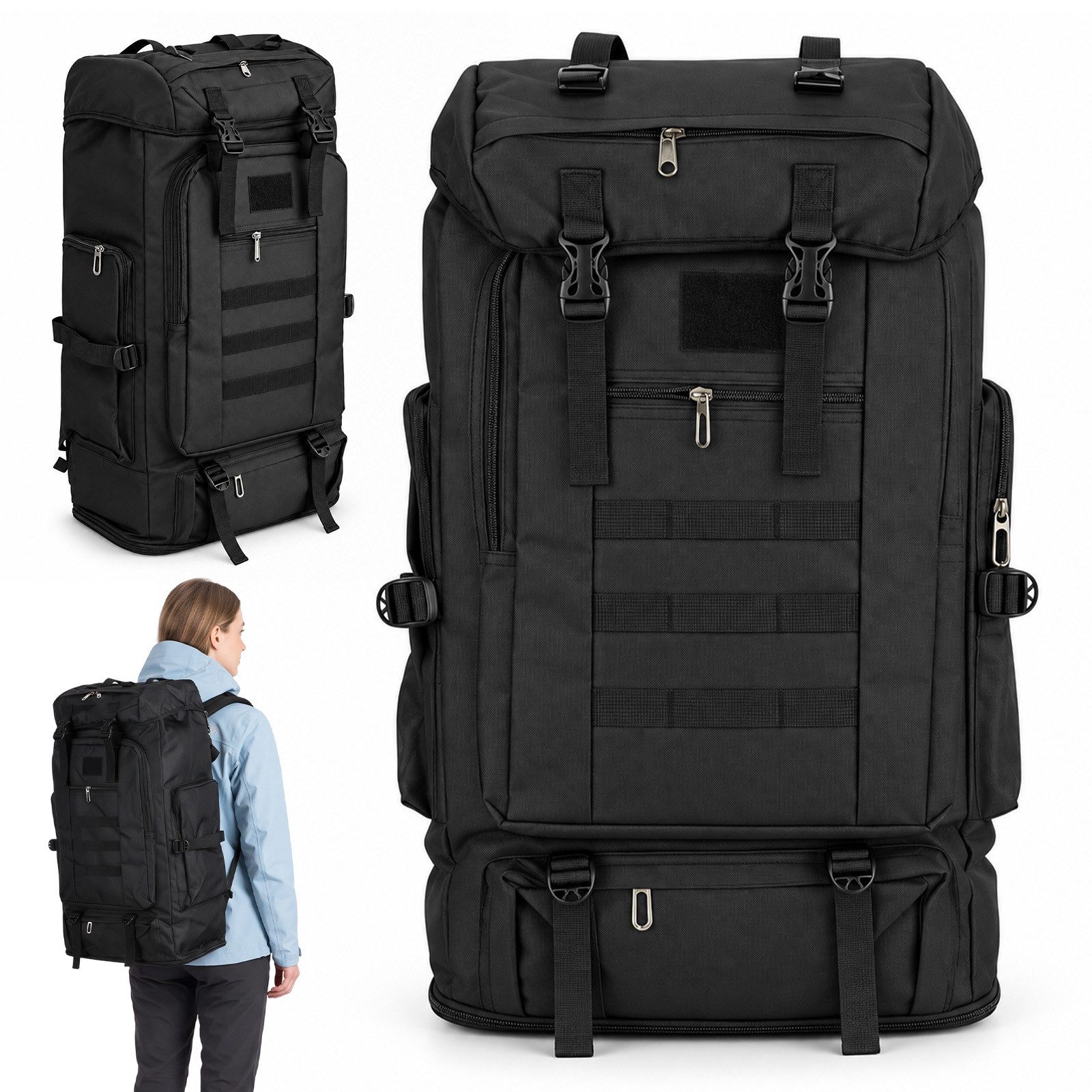 AKKEE Trekkingrucksack Wanderrucksack 100 L, Reiserucksack, Campingrucksack, Outdoorrucksack, Wasserdicht Kapazität erweiterbar für Damen und Herren beim Wandern