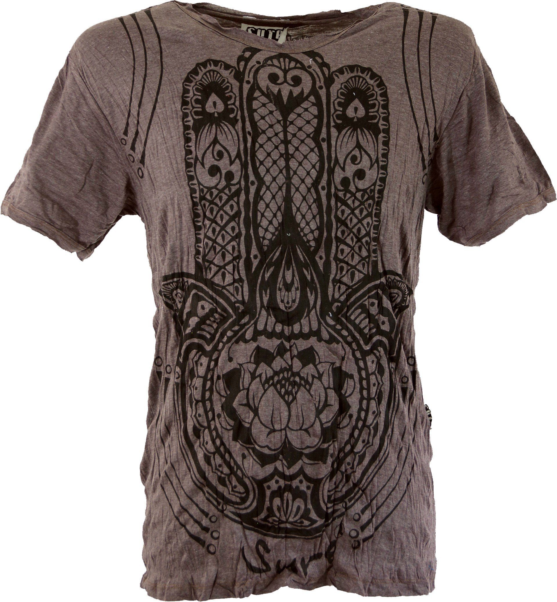 Guru-Shop T-Shirt Sure T-Shirt Fatimas Hand - taupe Goa Style, Festival, alternative Bekleidung