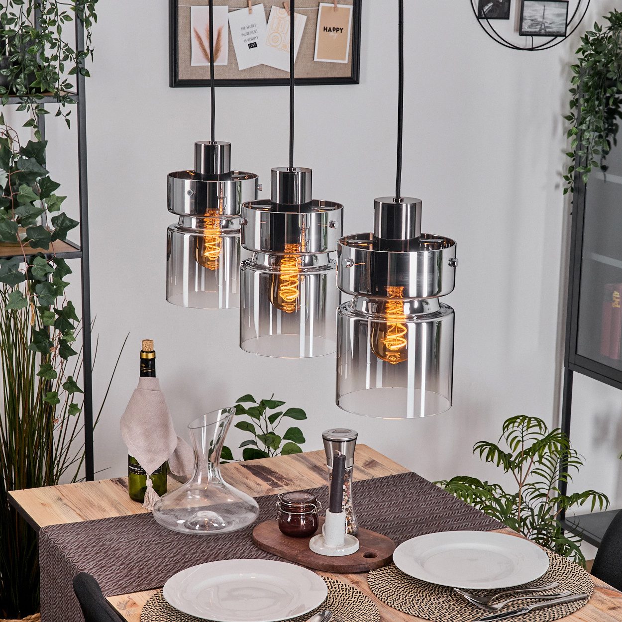 hofstein Hängeleuchte Hängelampe aus Metall/Glas in Schwarz/Chrom-/Rauchfar günstig online kaufen