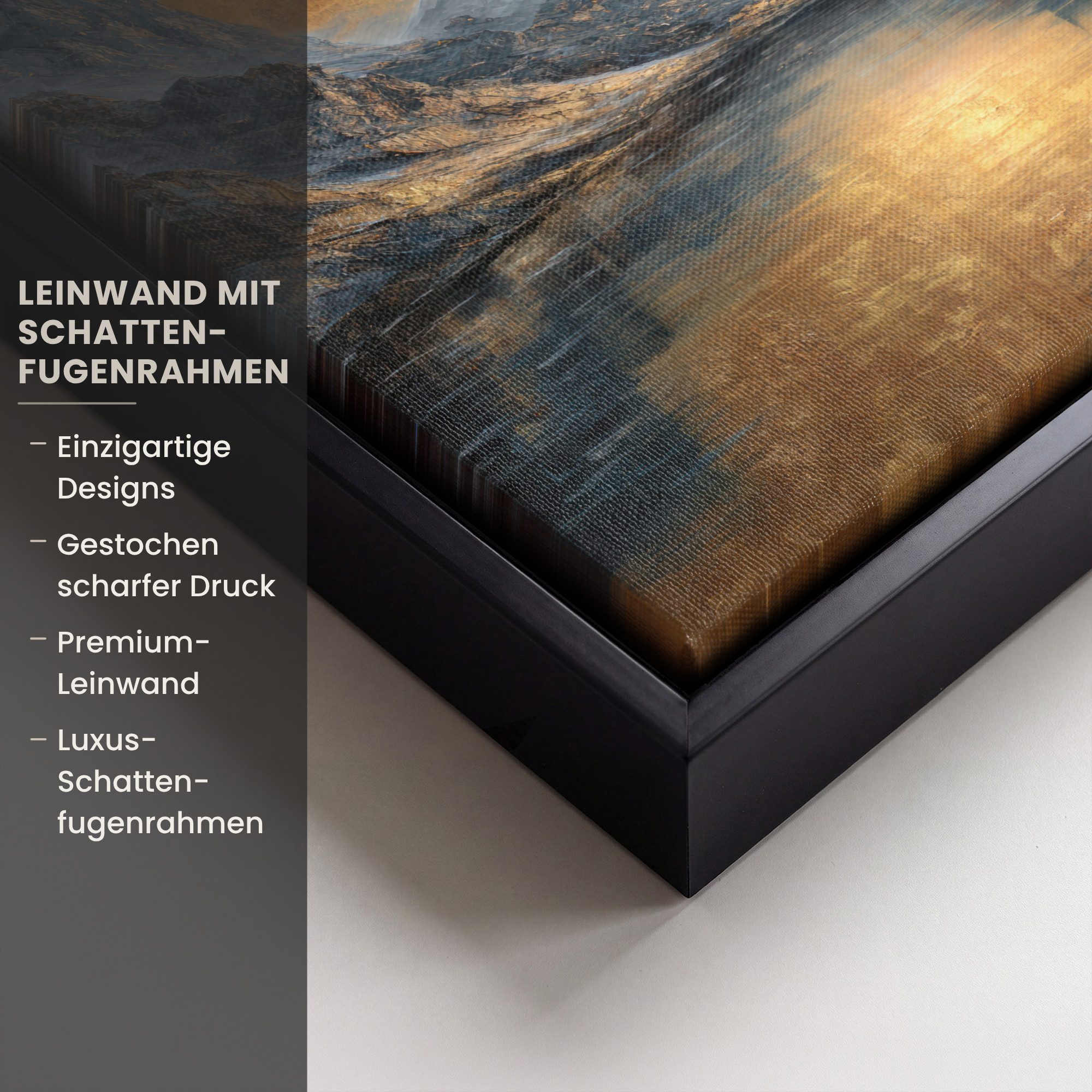 OneMillionCanvasses® Leinwandbild mit Rahmen - Bergkulisse mit goldenem Sonnenuntergang, Fotodruck (1 St), Leinwand Bilder Klein, Wand Dekoration Aesthetic 20x2 – Bild 3 von 5