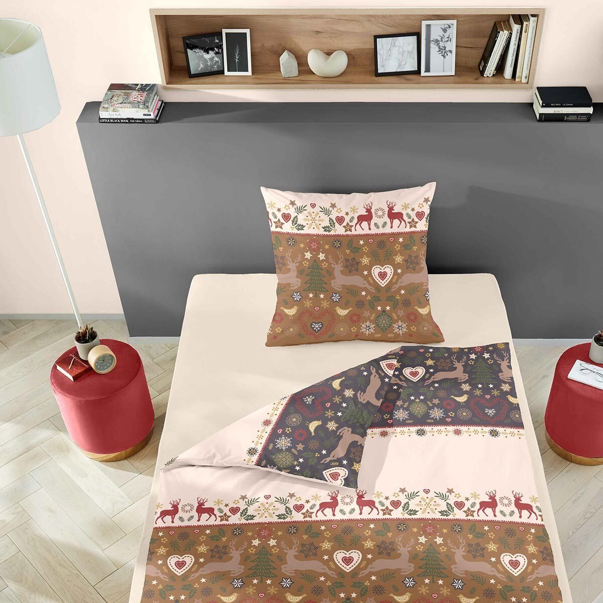 TRAUMSCHLAF Bettwäsche Hirsche Weihnachten, Biber, 2 teilig, Biberbettwäsch günstig online kaufen