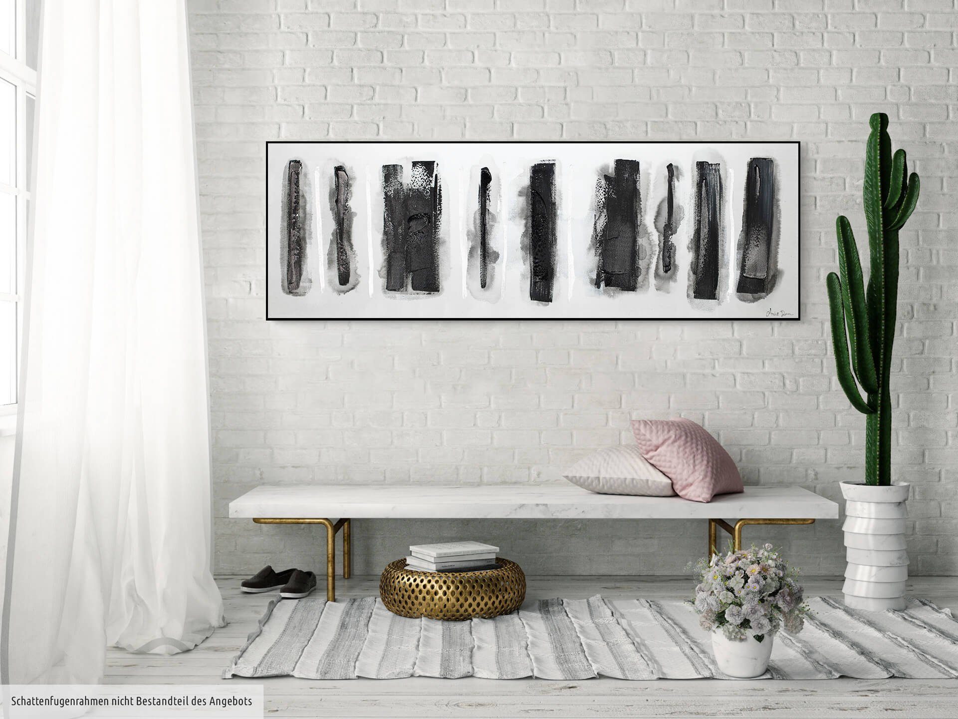 KUNSTLOFT Gemälde Leinwandbild cm, HANDGEMALT Wohnzimmer Schnee Wandbild 150x50 Fährten 100% im