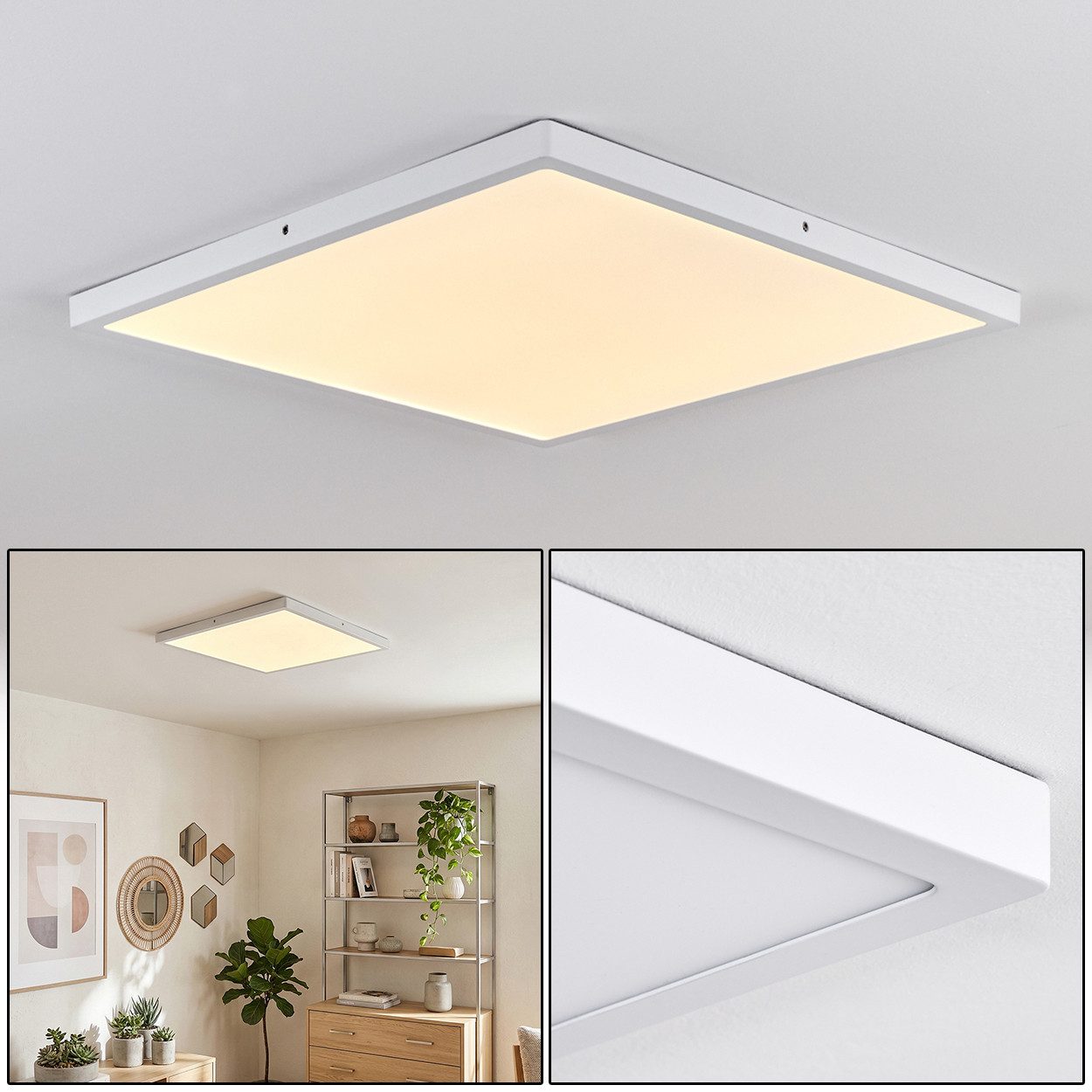 hofstein Panel Deckenpanel aus Metall/Kunststoff in Weiß, LED wechselbar, Deckenleuchte im flachen Design, 27 Watt, 3200 Lumen, 3000 Kelvin