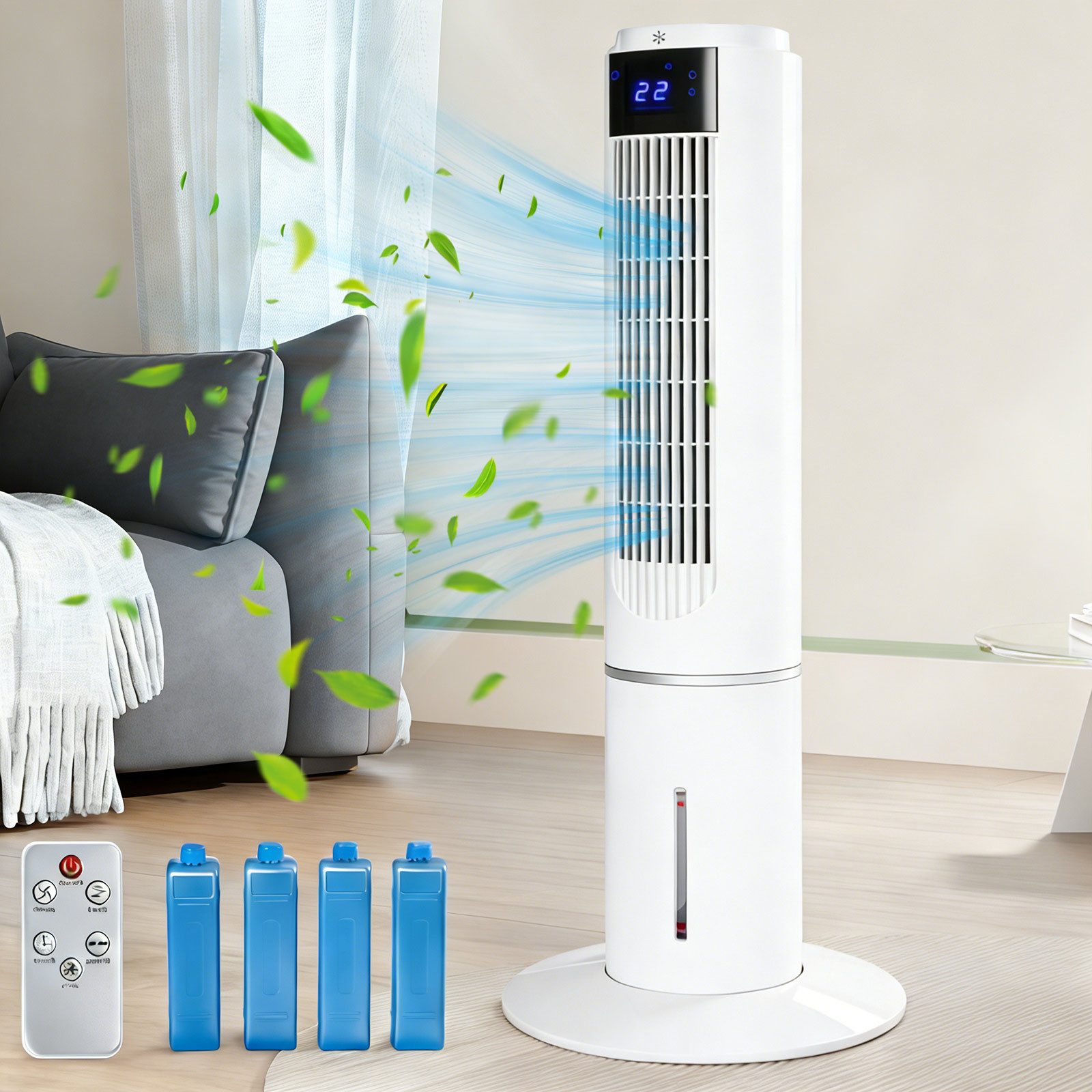 Nettlife Turmventilator kühlung 2-in-1 Luftkühler 80W 3Geschwindigkeiten Fernbedienung, 90° Oszillation für Schlafzimmer Büro Wohnzimmer