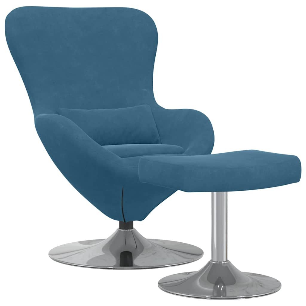 Sessel Eierstuhl mit Fußhocker with Footstool Blau Samt