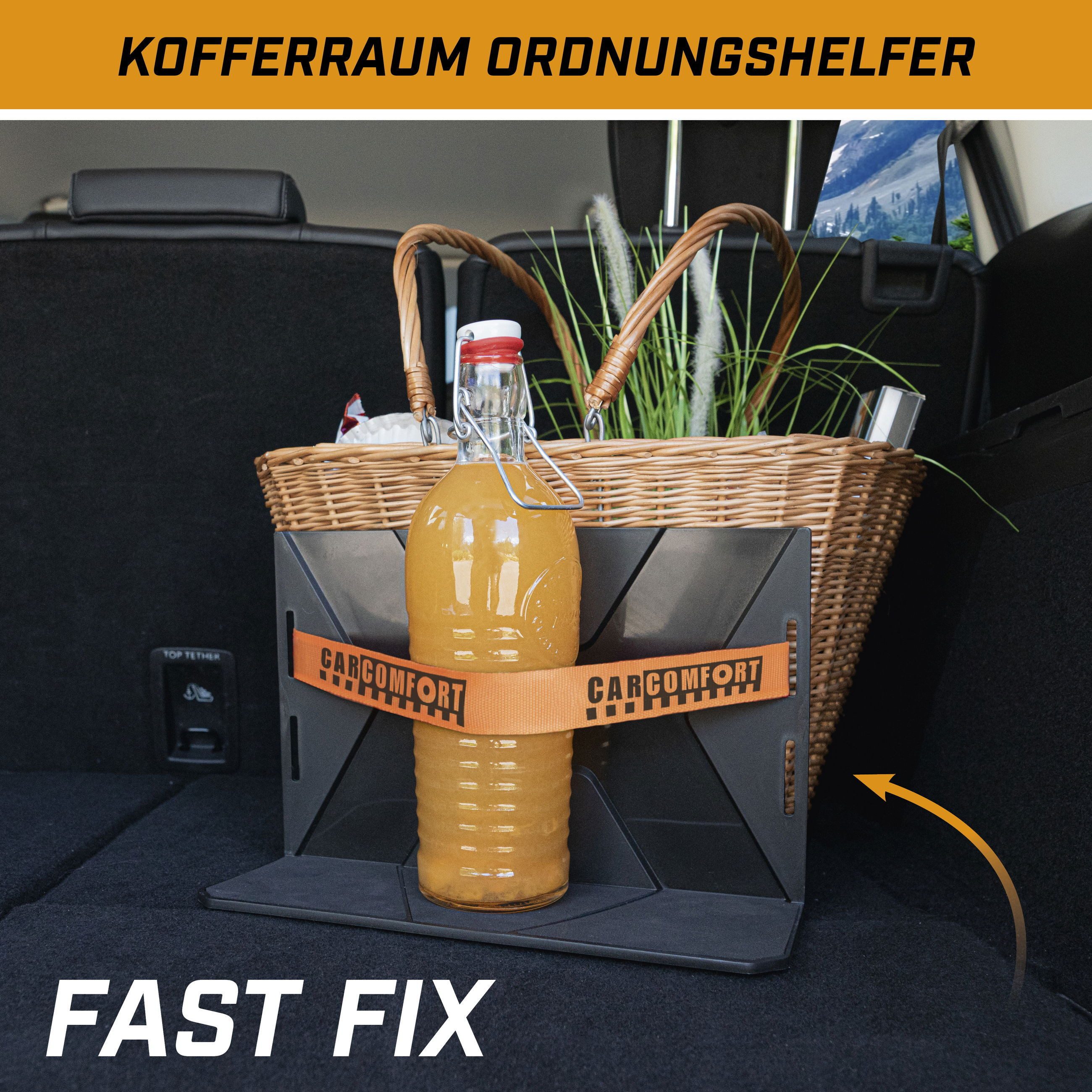 CarComfort Gepäckgurt Kofferraum Ordnungshelfer Fast, (1 Ordnungshelfer, 1 Gurt, 4-tlg)