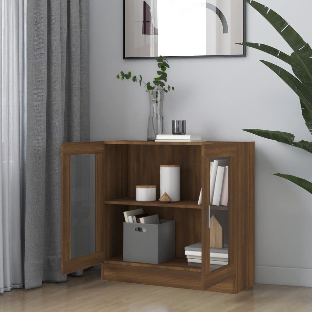 Bücherregal Holzwerkstoff furnicato Vitrinenschrank Eichen-Optik 82,5x30,5x80cm Braun