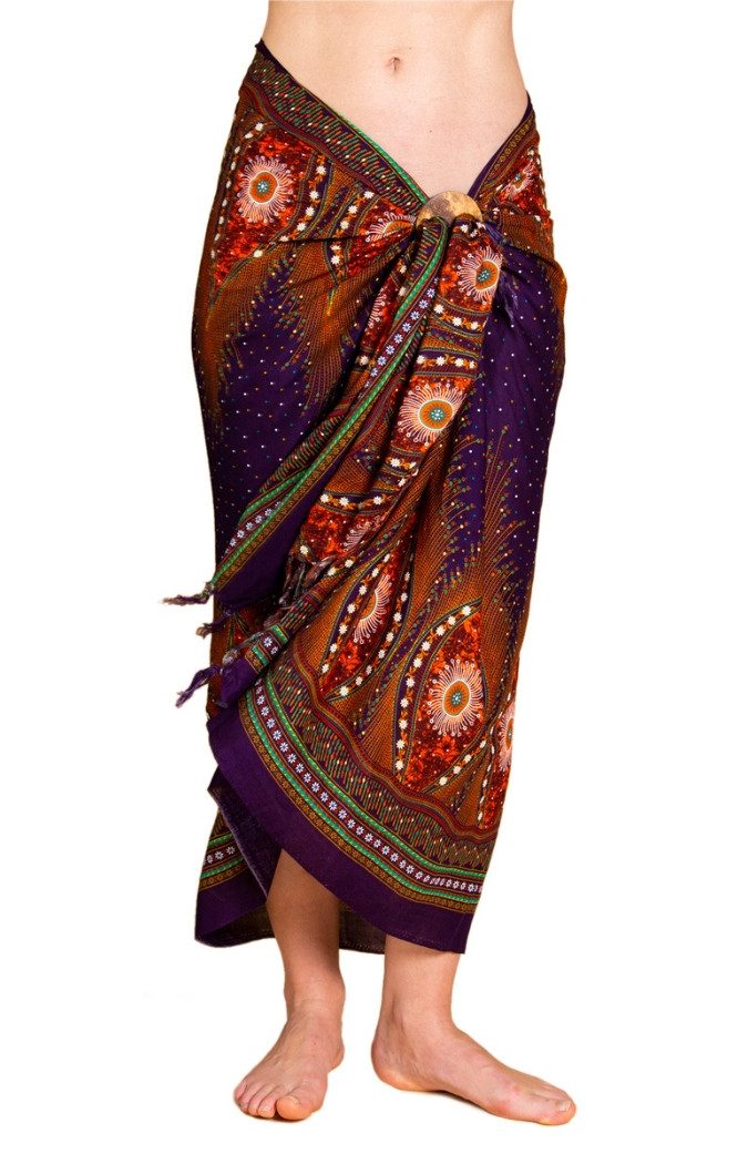PANASIAM Sarong Peacock Pareo Tuch aus 100% Viskose - Wickelrock Strandtuch L & XL, Viskose, leichtes Wickelkleid - Bikini Cover-up oder großes Unisex Schultertuch
