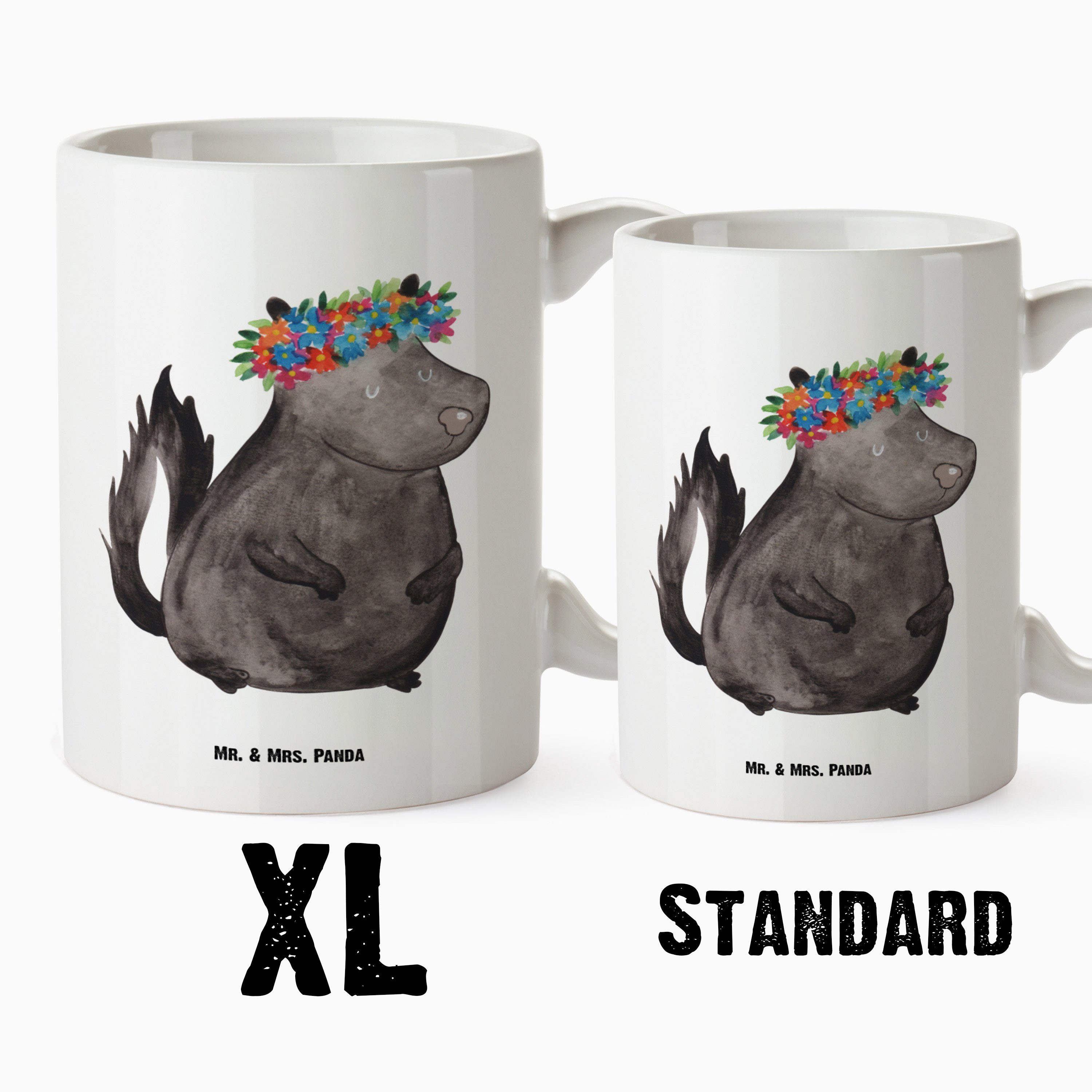 Becher, X, - Blumenmaedchen XL - Tasse XL Geschenk, Tasse, Jumbo Tasse & Mrs. Mr. Panda Keramik Stinktier Weiß