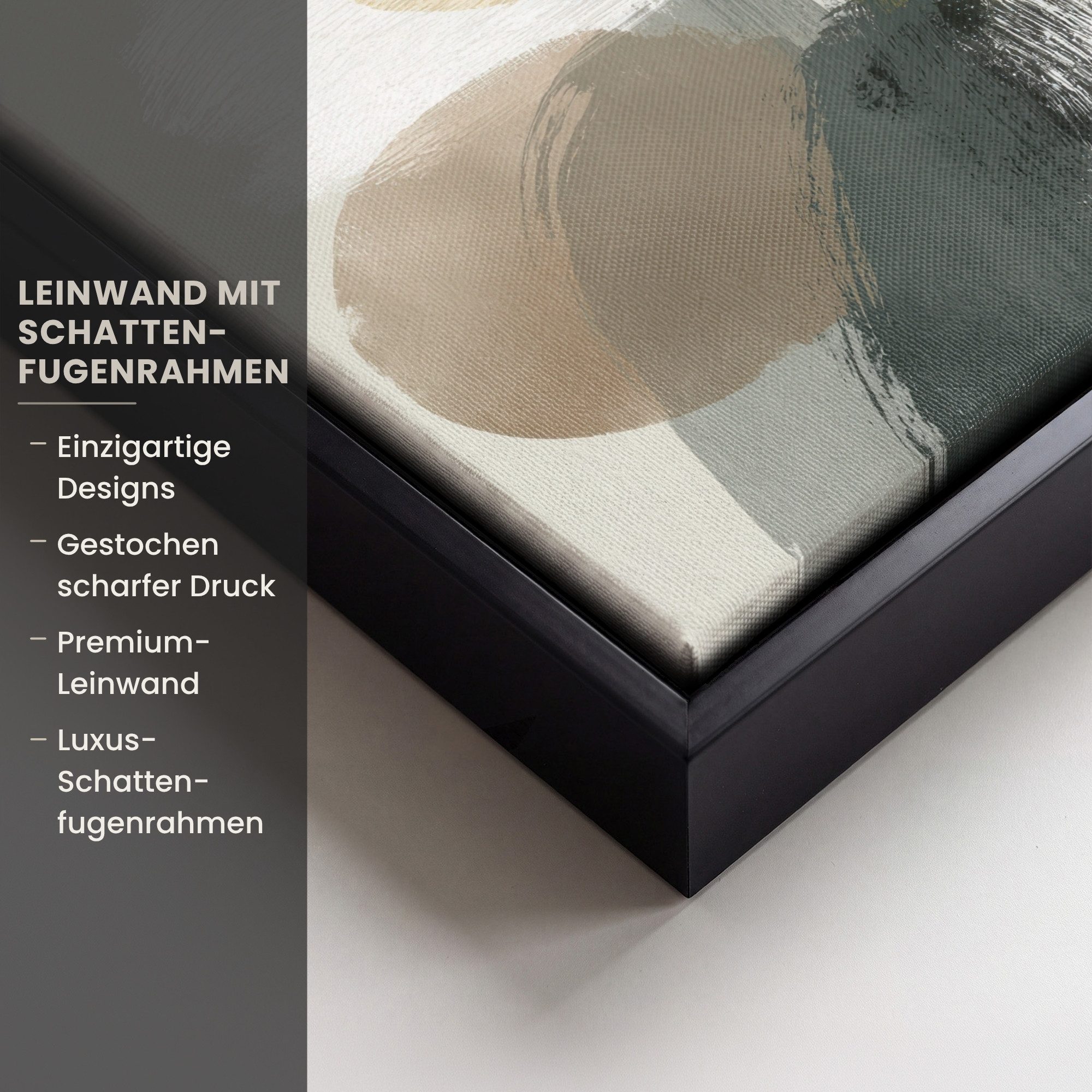 OneMillionCanvasses® Leinwandbild mit Rahmen - Minimalistisch - Kreise - Pinselstriche - Beige, Fotodruck (1 St), Leinwand Bilder Klein, Wand Dekoration Aesthet – Bild 3 von 5