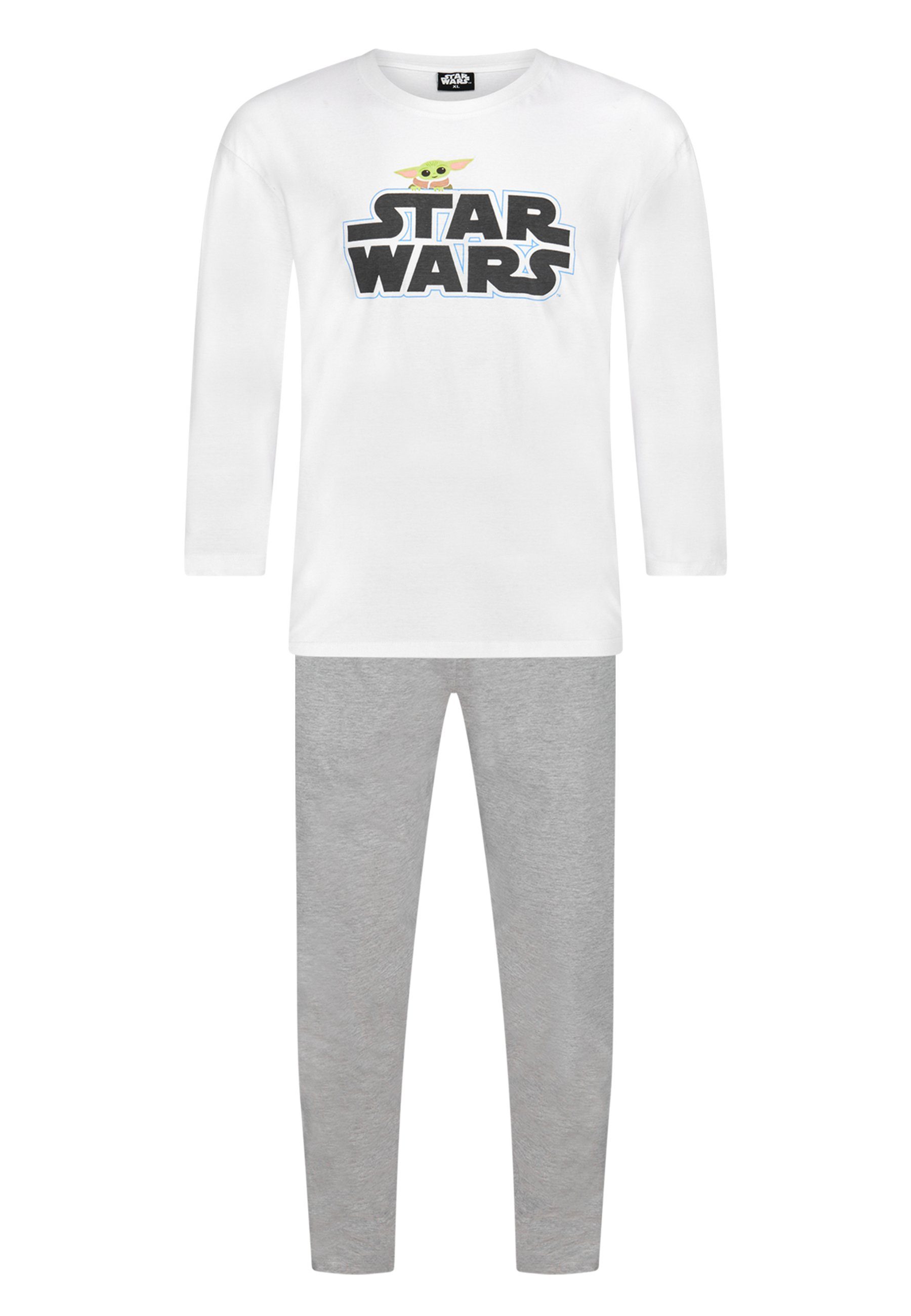 Star Wars Schlafanzug Star Wars Yoda Herren Schlafanzug Lang Pyjama-Set (2  tlg)