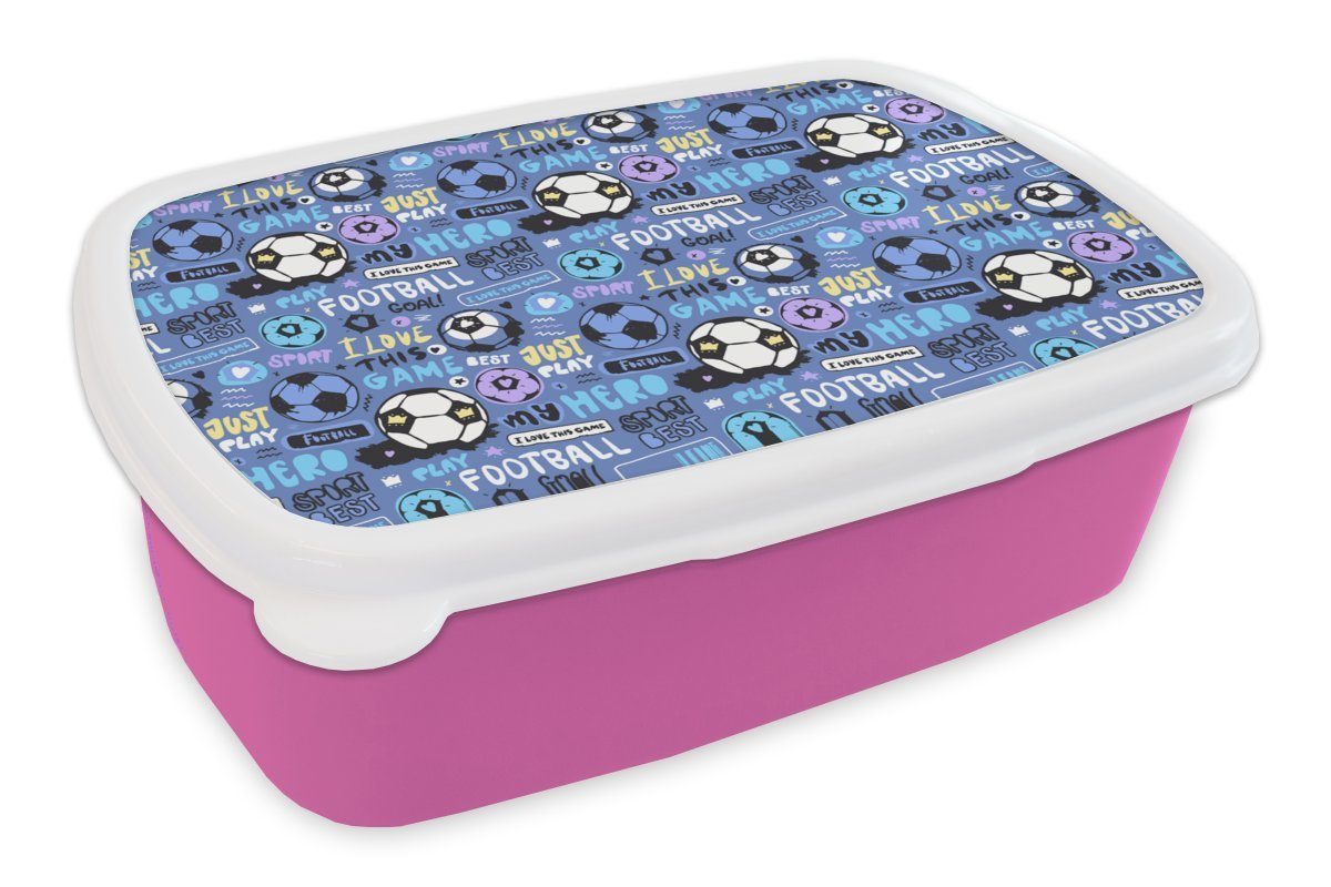 MuchoWow Lunchbox Muster - Fußball - Blau - Jungen - Kinder - Kleiner Junge, Kunststoff, (2-tlg), Brotbox für Erwachsene, Brotdose Kinder, Snackbox, Mädchen, Kunststoff rosa
