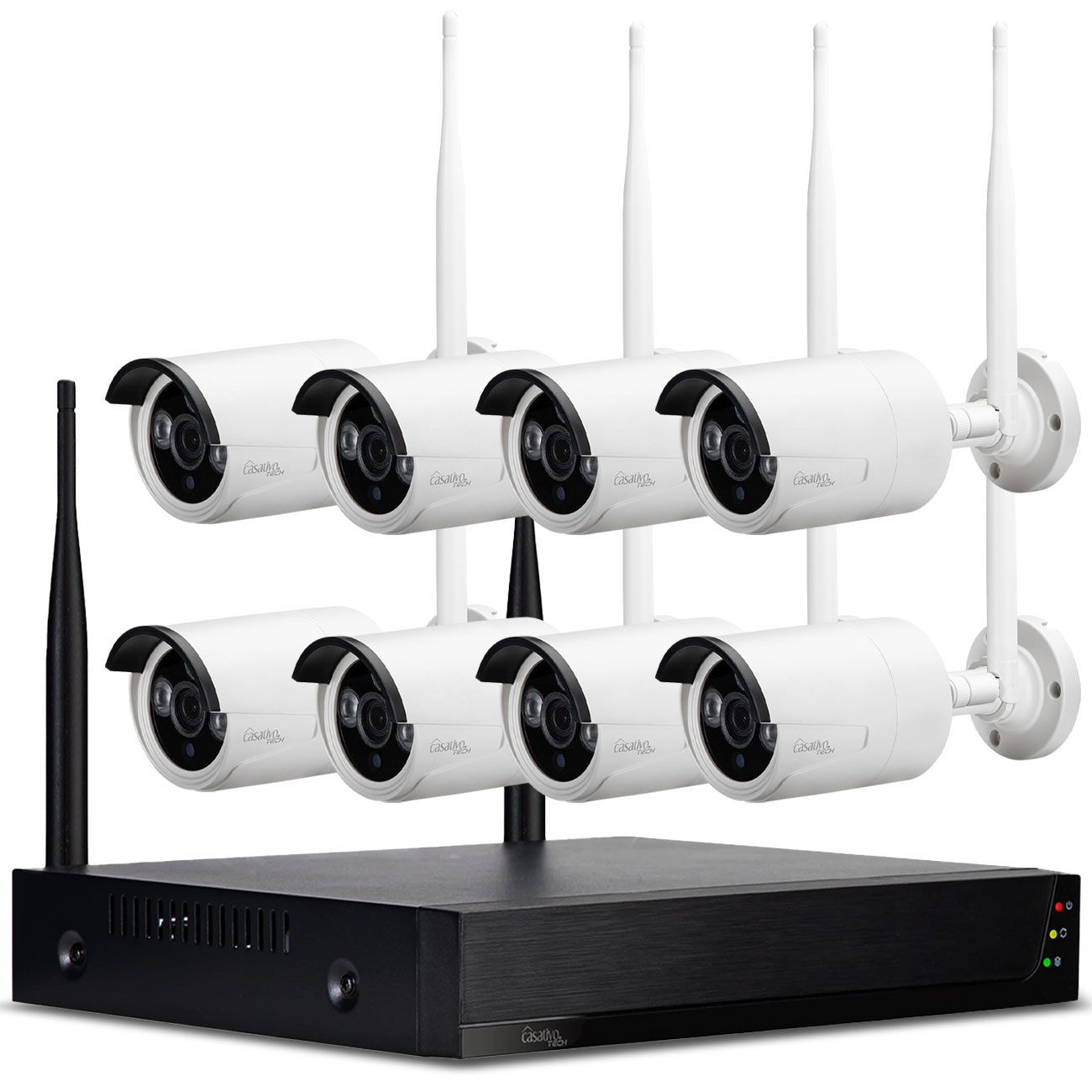 Casativo Überwachungskamera 150m Profi Funk Überwachungssystem 8 QHD-2K IRKameras & Rekorder IP66 (Außenbereich, Personenerkennung, Reichweite 150 Meter, Nachtsicht 25 Meter, Tuya App)