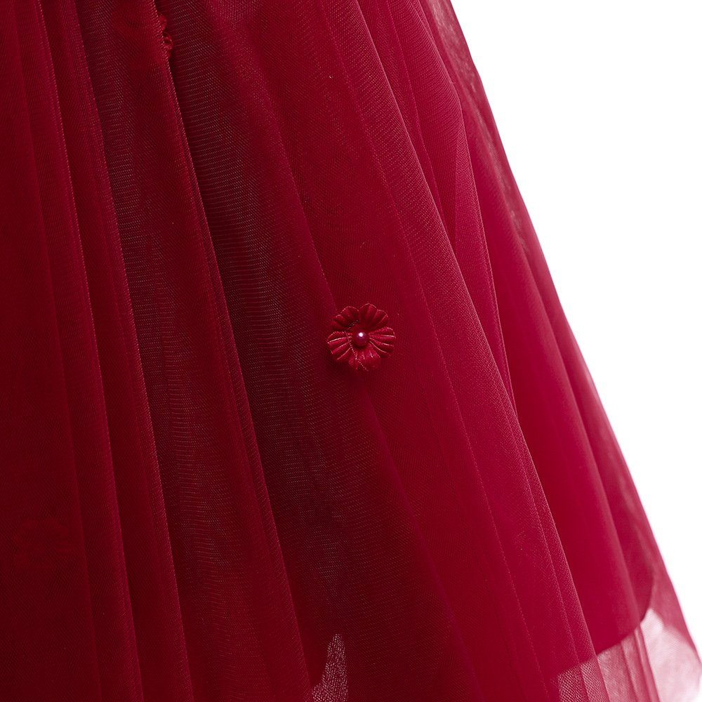 für Ballkleid Abendkleid LAPA Tüllkleid Mädchen, Rotwein Blumenbesticktes