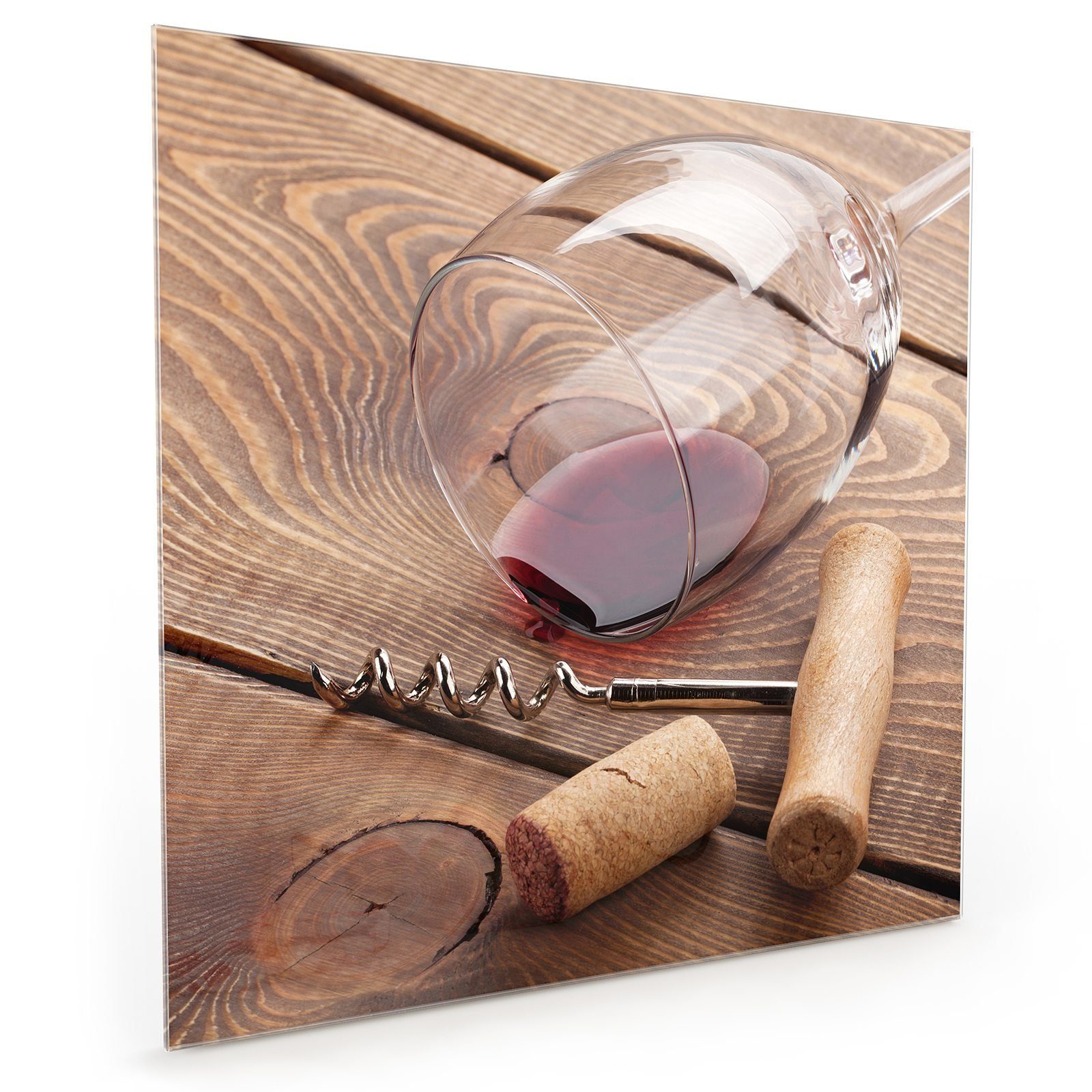 Primedeco Küchenrückwand Spritzschutz Weinglas Korkenzieher und Glas