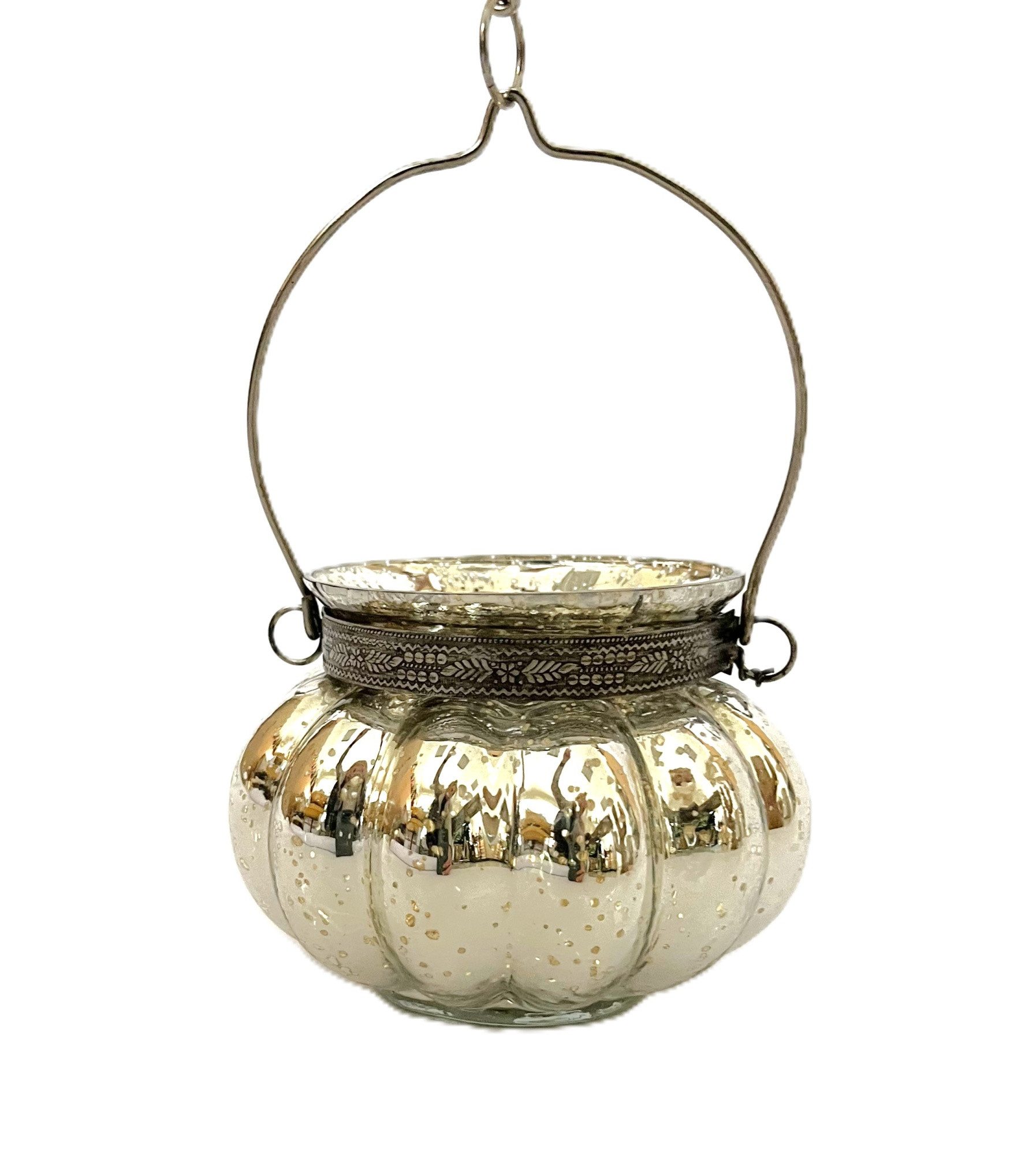 Cor Mulder Hängewindlicht Hängewindlicht Glas Metall Antik Vintage Gold Silber 20 cm, Mit Kette