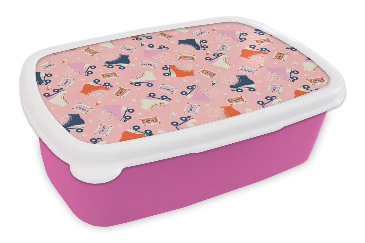 MuchoWow Lunchbox Retro - Kegeln - Kassette, Kunststoff, (2-tlg), Brotbox für Erwachsene, Brotdose Kinder, Snackbox, Mädchen, Kunststoff rosa
