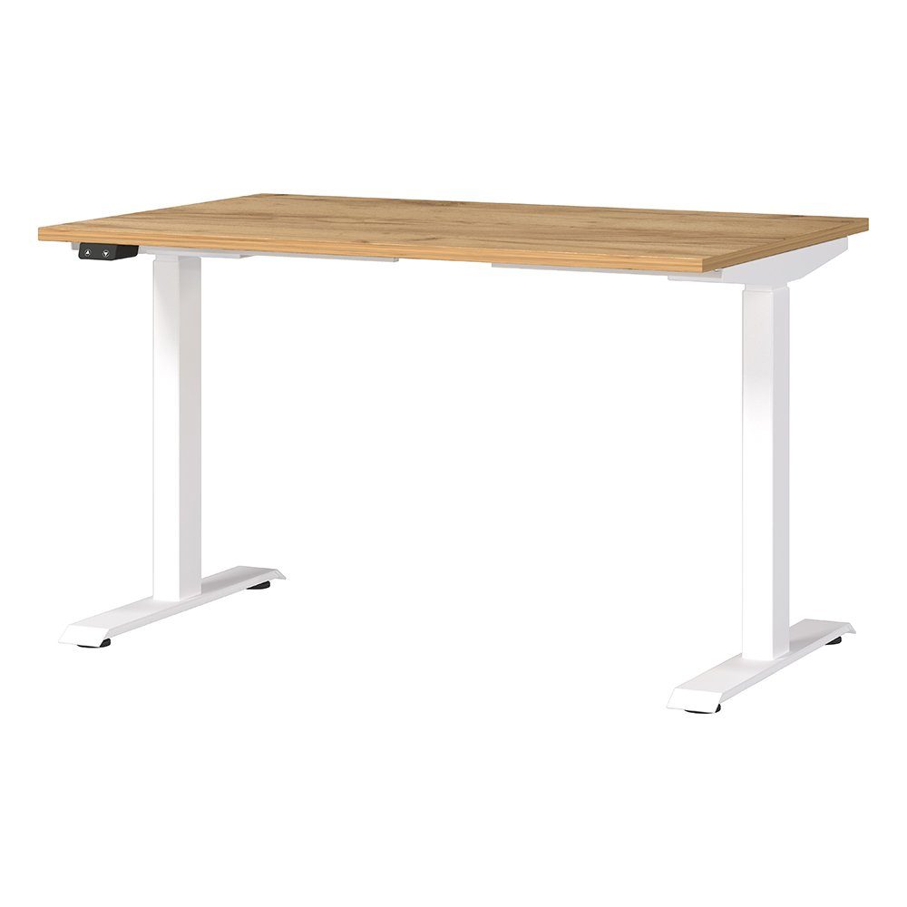 Lomadox Schreibtisch MEMPHIS-01, 120cm breit, Eiche, Gestell weiß, elektrisch höhenverstellbar