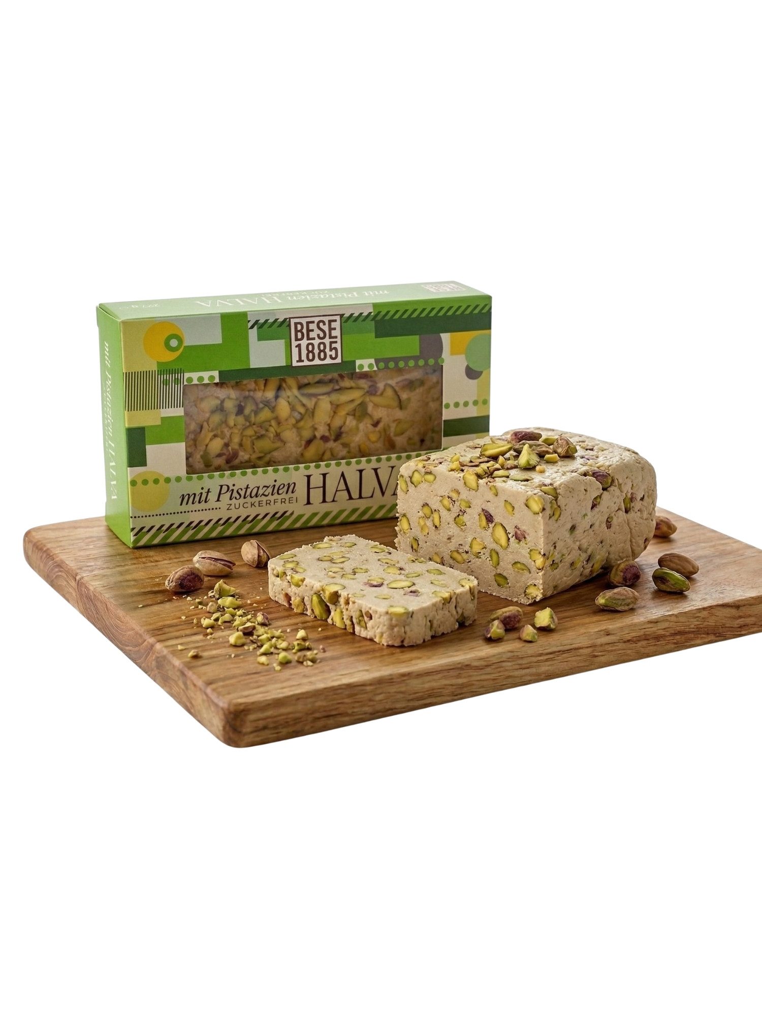BESE1885 Süßigkeit Zuckerfreie Tahin Helva mit Pistazien & Datteln – 227g Premium Halwa, Ohne Glukosesirup, Palmöl