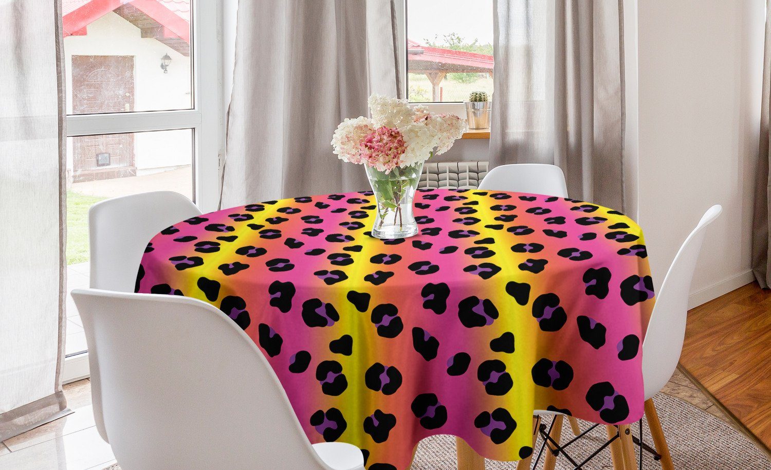 Abakuhaus Tischdecke Kreis Tischdecke Dekoration, für Abdeckung Küche Bunte Esszimmer Animal-Print Spots Leopard
