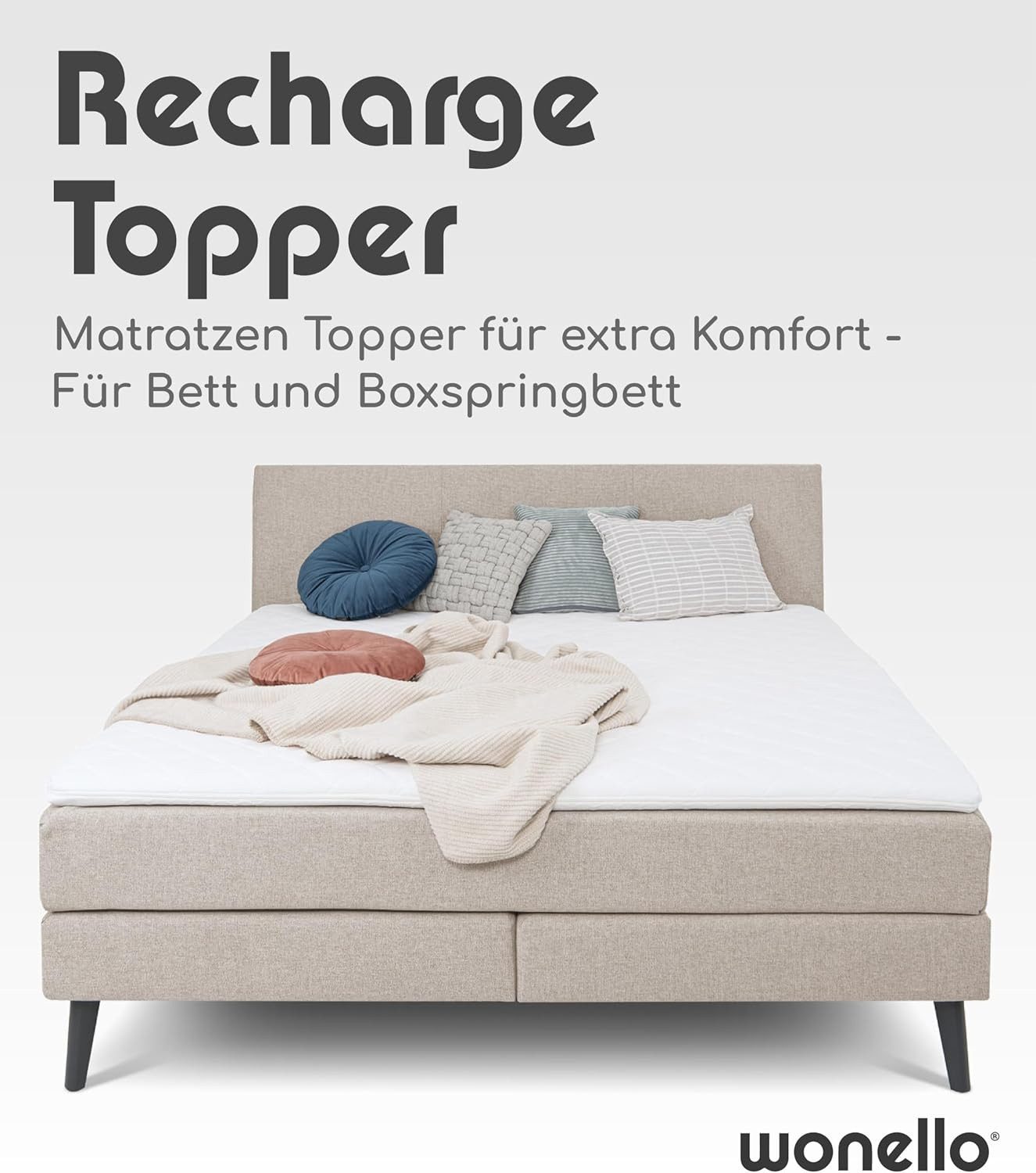 wonello, Topper RECHARGE, 6 cm hoch, Gelschaum, (Made in Germany, GEL), druckentlastender Matratzentopper 80x200cm, waschbar bei 60°C