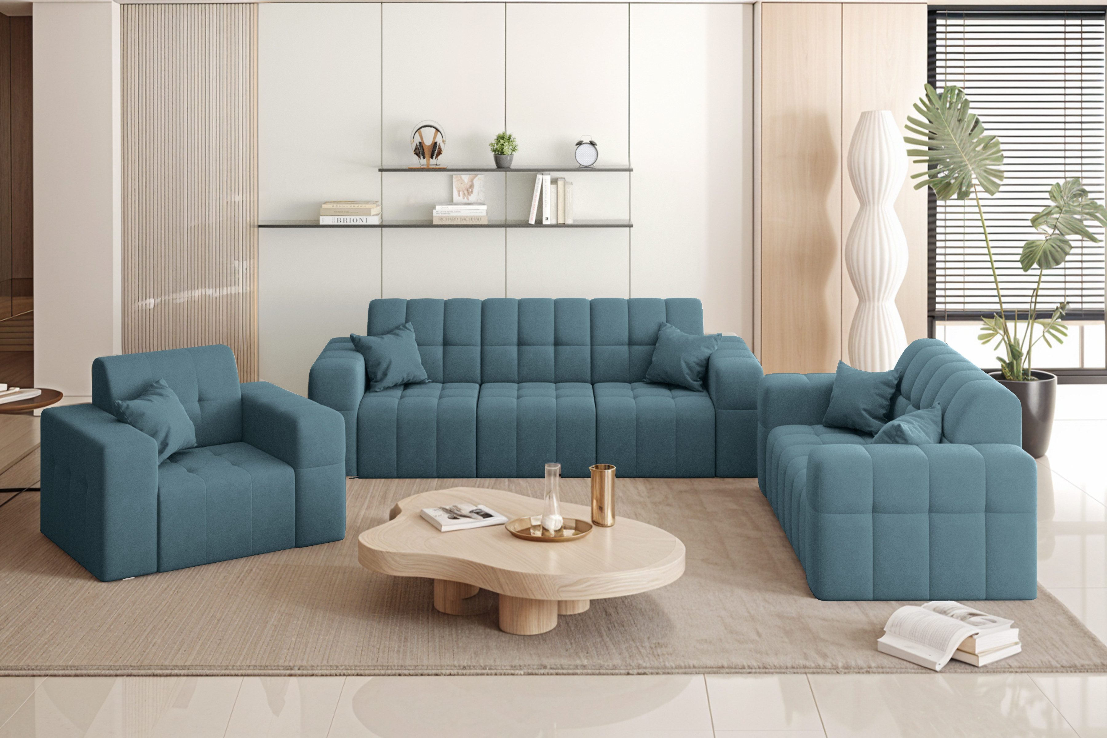 Kaiser Möbel Loungeset Couchgarnitur NIMES - Sofagarnitur 3-2-1, breite Farbpalette, (Sitzgruppe, Couchgarnitur), gesteppte Oberfläche, HR-Schaum, Wellenfeder