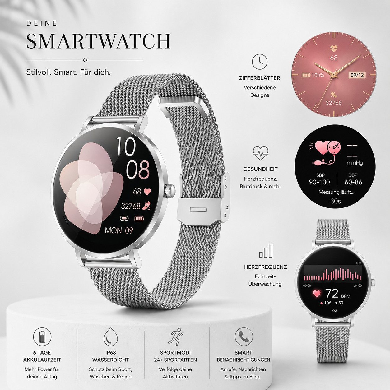 XCOAST SIONA 2 NANO - ultra kleine Damen Smartwatch (3,7 cm/1,19 Zoll, iOS und Android) Filigran, Frauen Armbanduhr, Fitnesstracker, 1-tlg., Fitness Tracker, Da – Bild 4 von 5