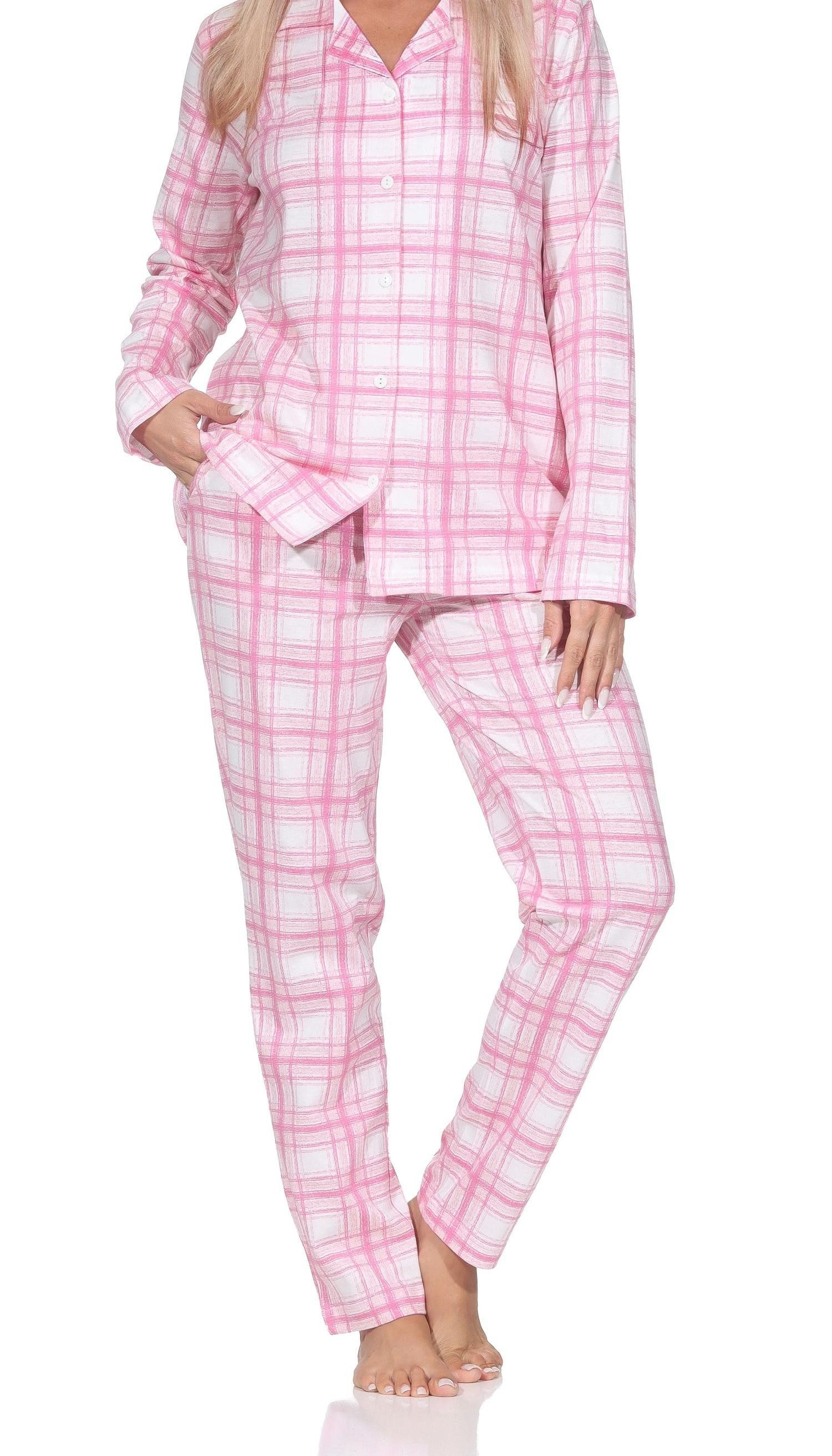 Normann Pyjama Normann Damen Jersey Pyjama langarm in Karo Optik - auch in Übergröße