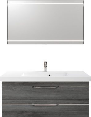 Saphir Badmöbel-Set Balto 2-teilig Mineralmarmor-Waschtisch mit LED-Spiegel, 123 cm breit, (2-St), Waschplatz mit 2 Schubladen, Badschrank inkl. Schubladendämpfer