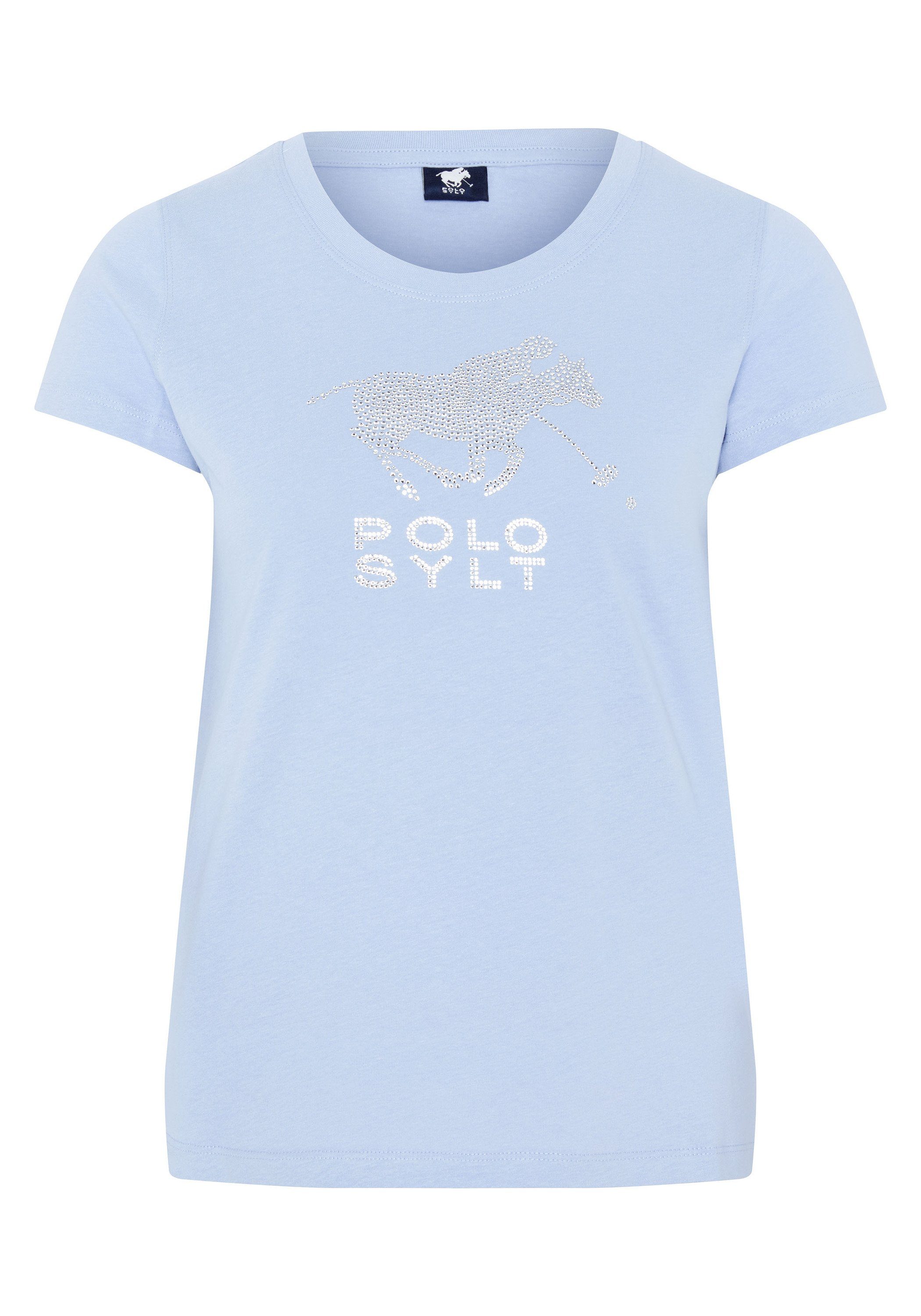 Sylt Brunnera Polo mit edlen 16-3922 Blue Strasssteinen T-Shirt