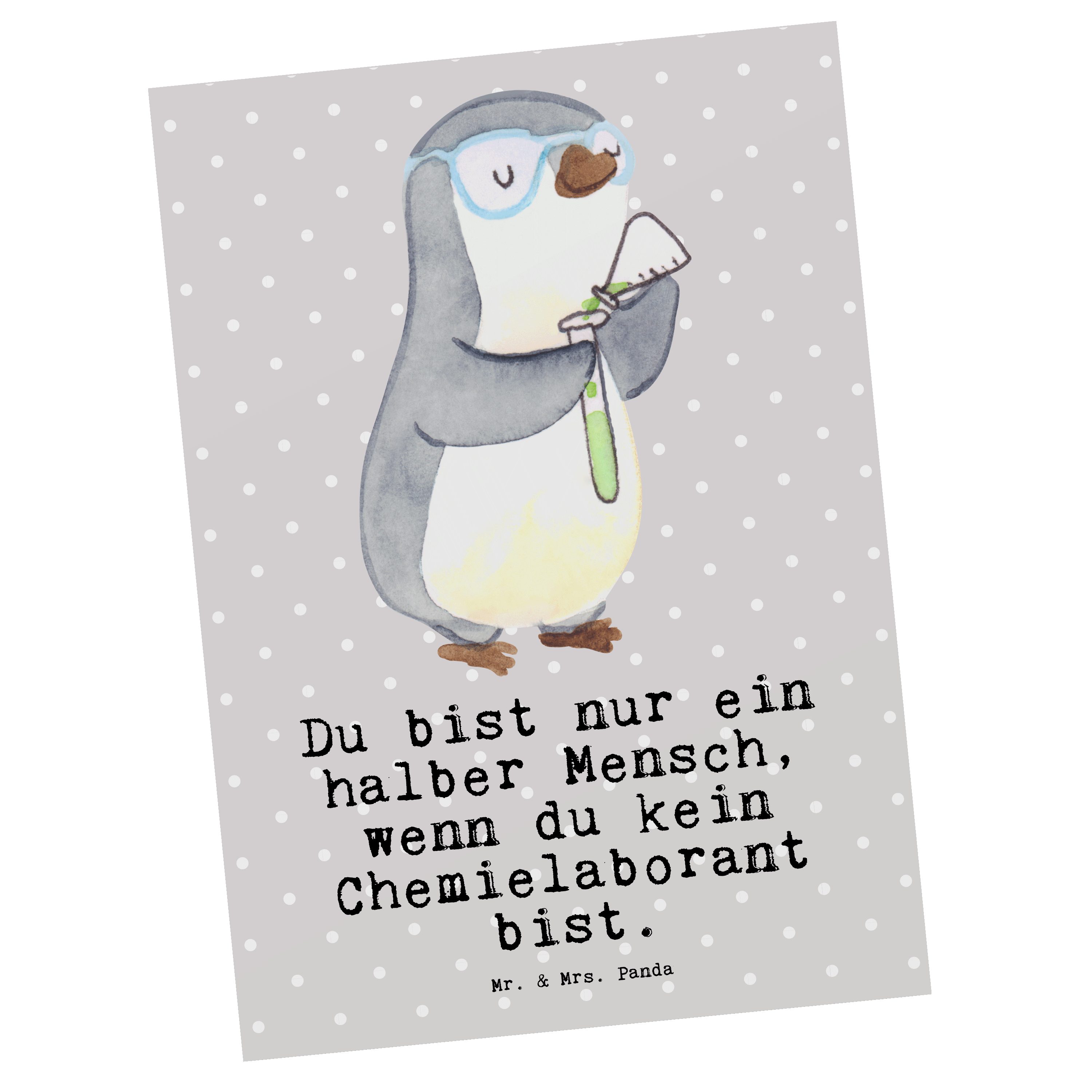 Mr. & Mrs. Panda Postkarte Chemielaborant mit Herz - Grau Pastell - Geschenk, Ansichtskarte, Wis