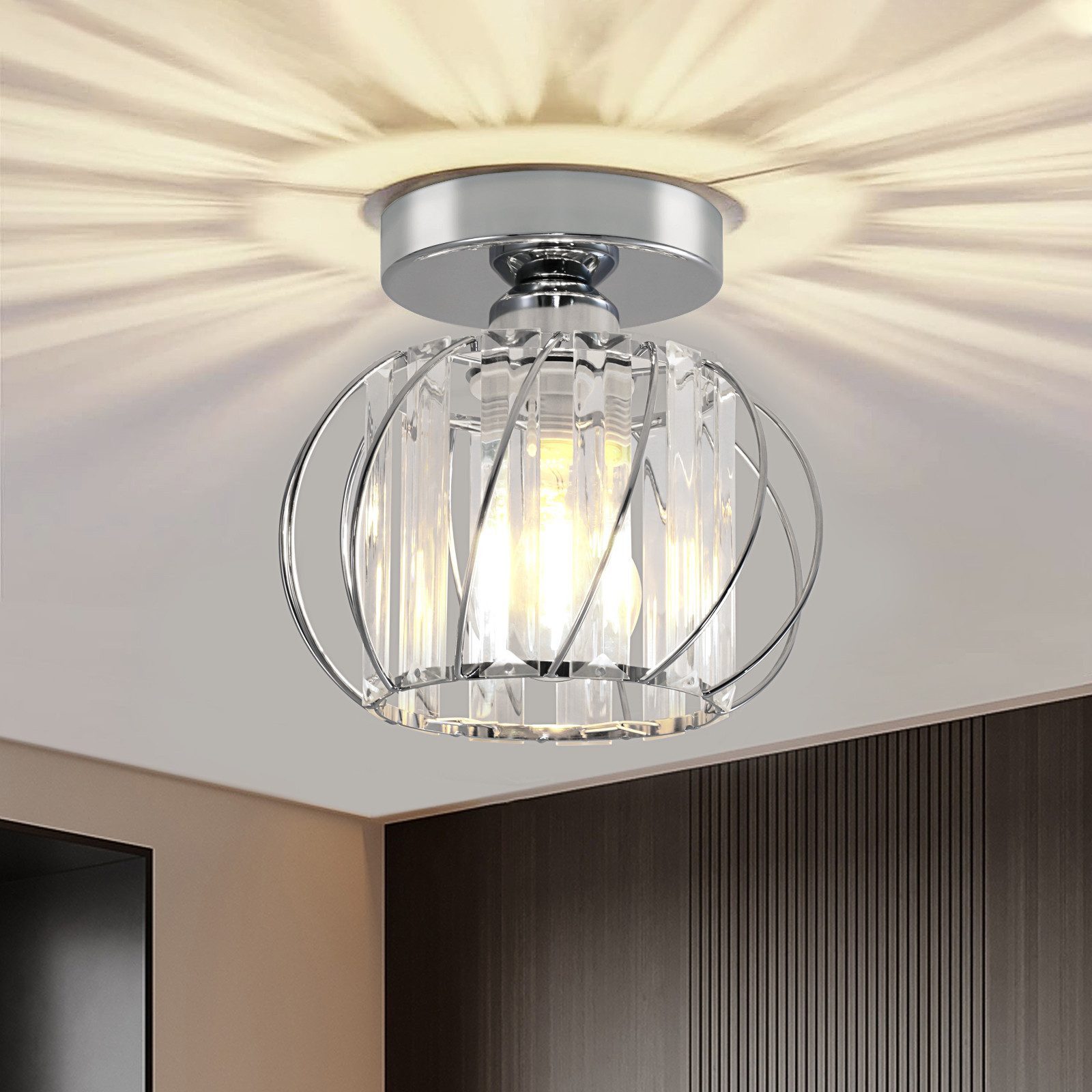 Ophy Deckenleuchte Moderne Kristall-Deckenleuchte (Mini), wechselbar: Halogen oder LED (E27), Silber, für Wohnzimmer & Flur (Deckenlampe, Glühlampe nutzbar)