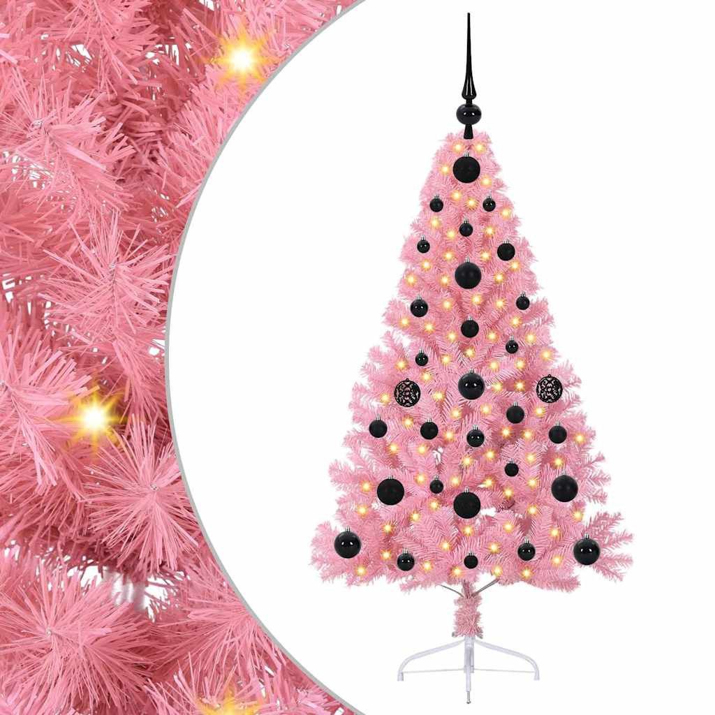 vidaXL Künstlicher Weihnachtsbaum Künstlicher vorbeleuchteter Weihnachtsbaum Rosa 120 cm PVC